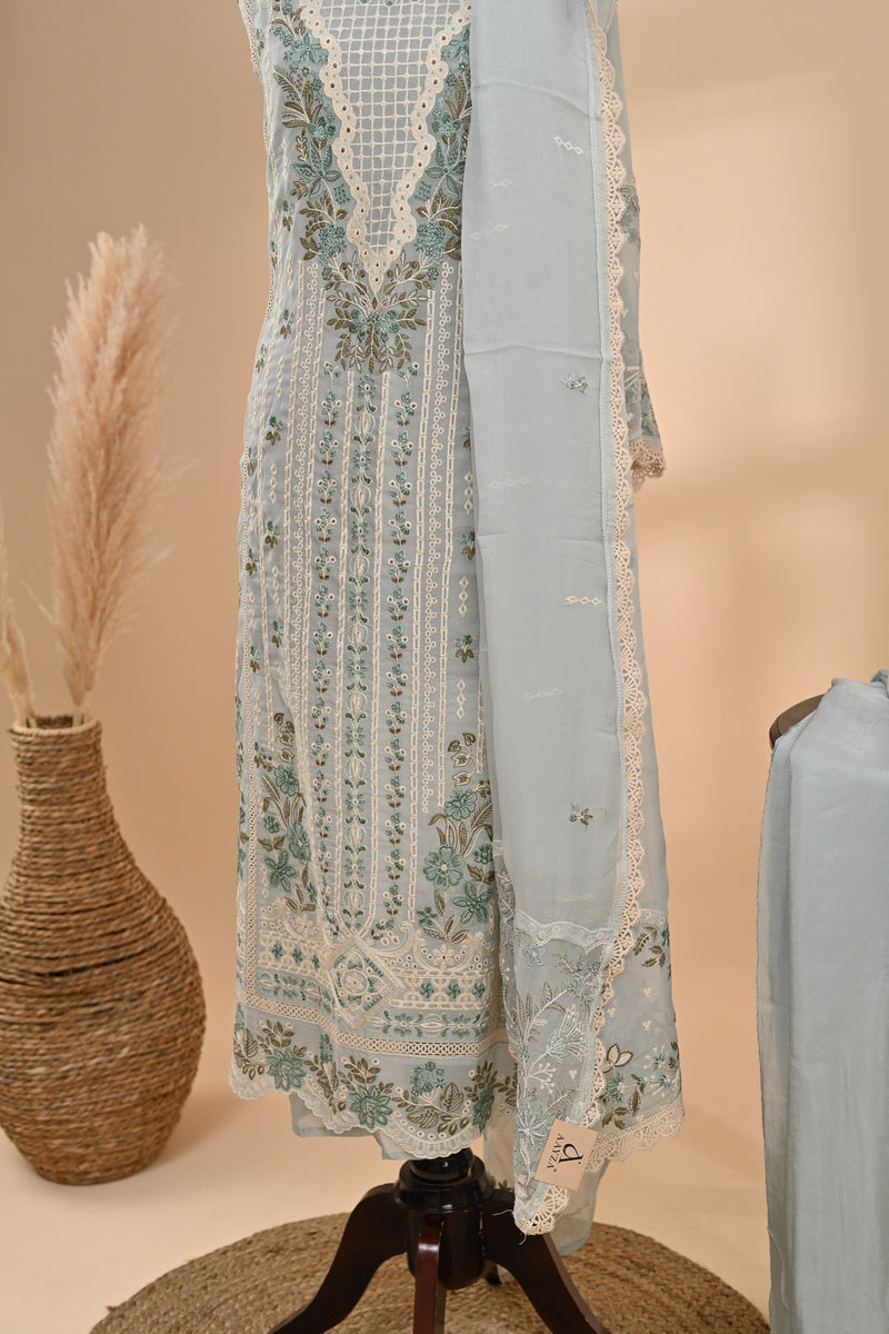 Pastel Blue Organza Unstitched Suit Sterling House
