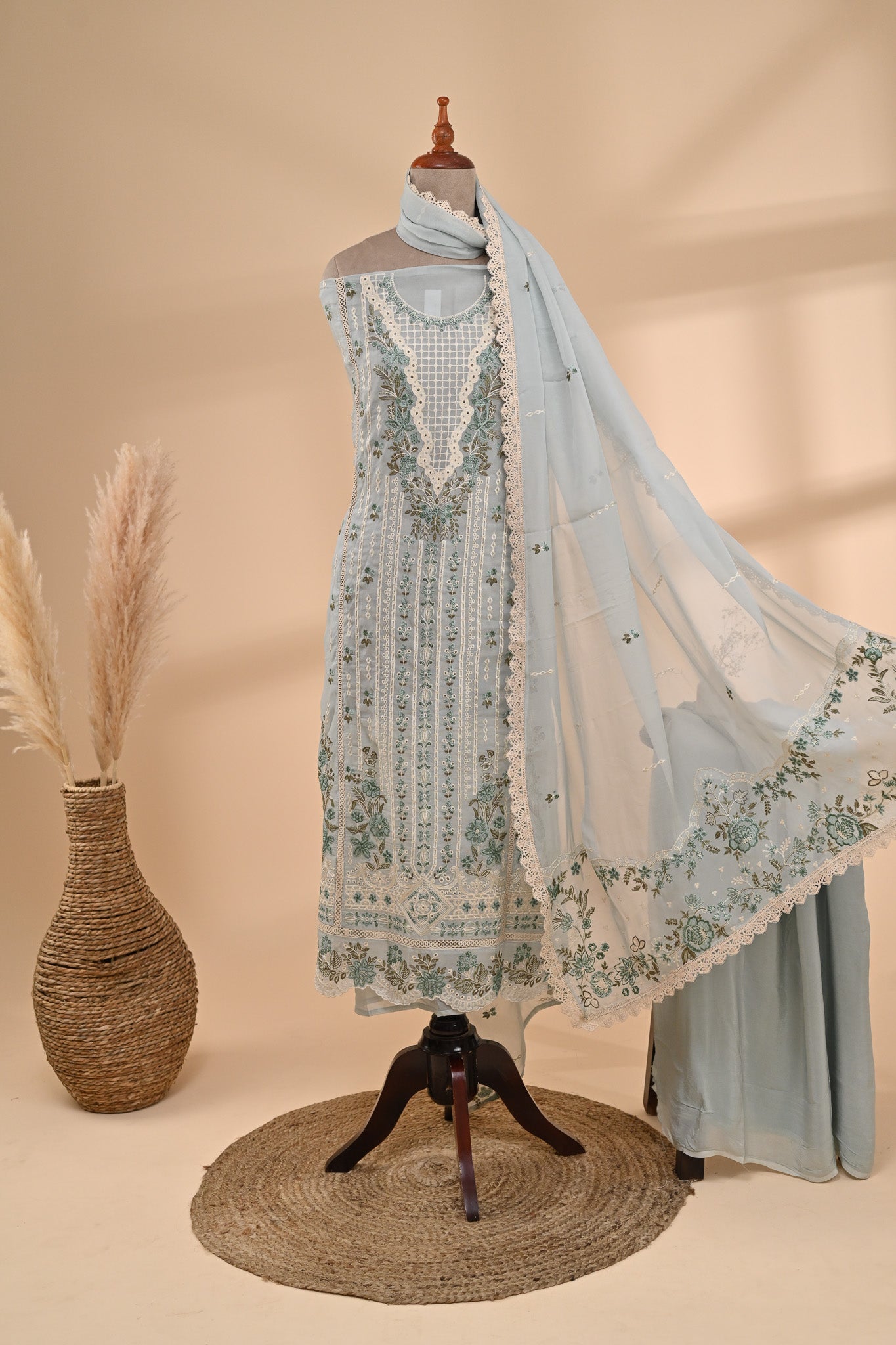 Pastel Blue Organza Unstitched Suit Sterling House