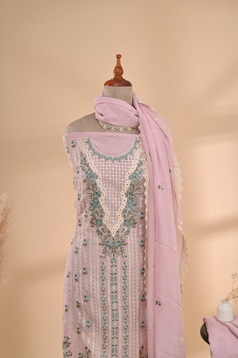 Pastel Pink Organza Unstitched Suit Sterling house