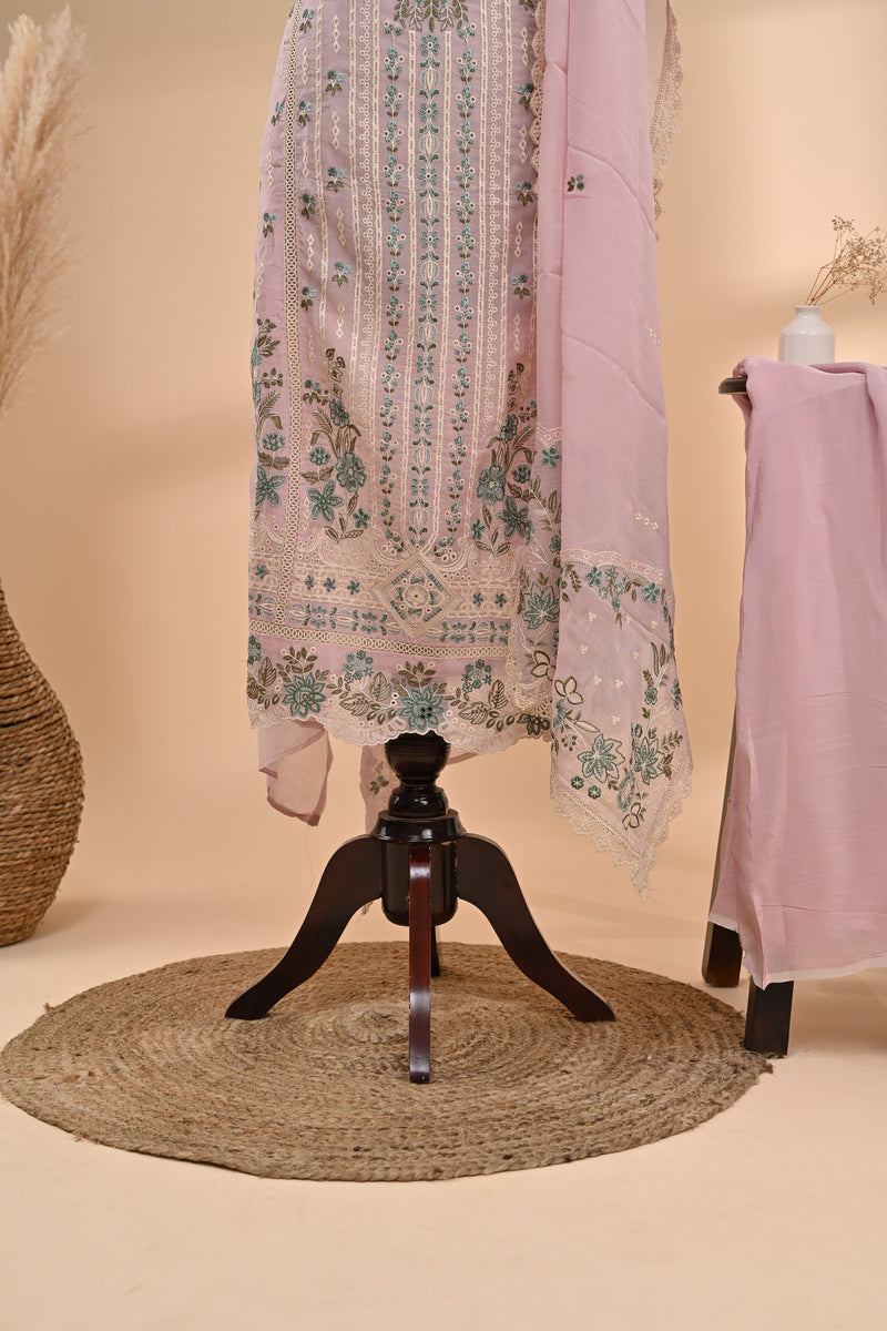 Pastel Pink Organza Unstitched Suit Sterling house