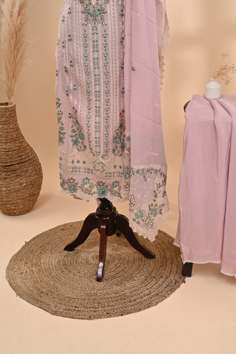 Pastel Pink Organza Unstitched Suit Sterling house