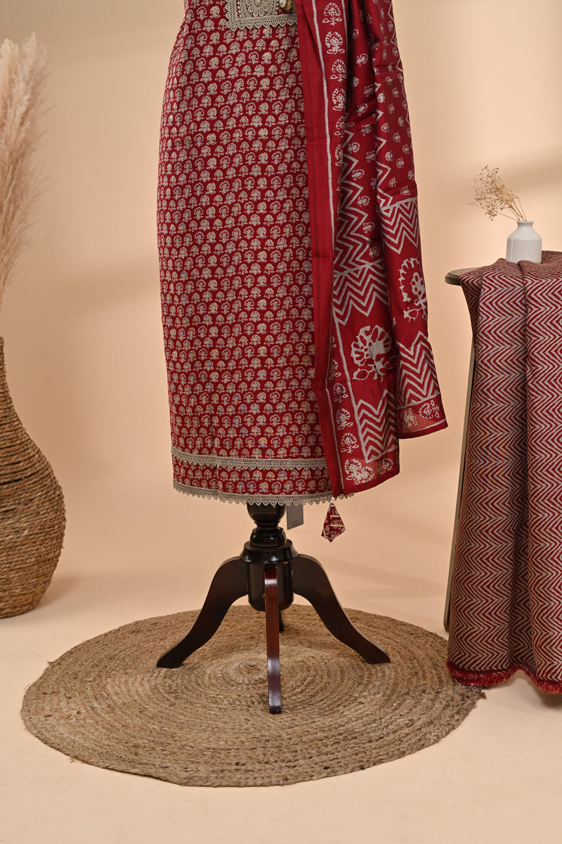 Maroon Cotton Unstitched Suit Sterling House