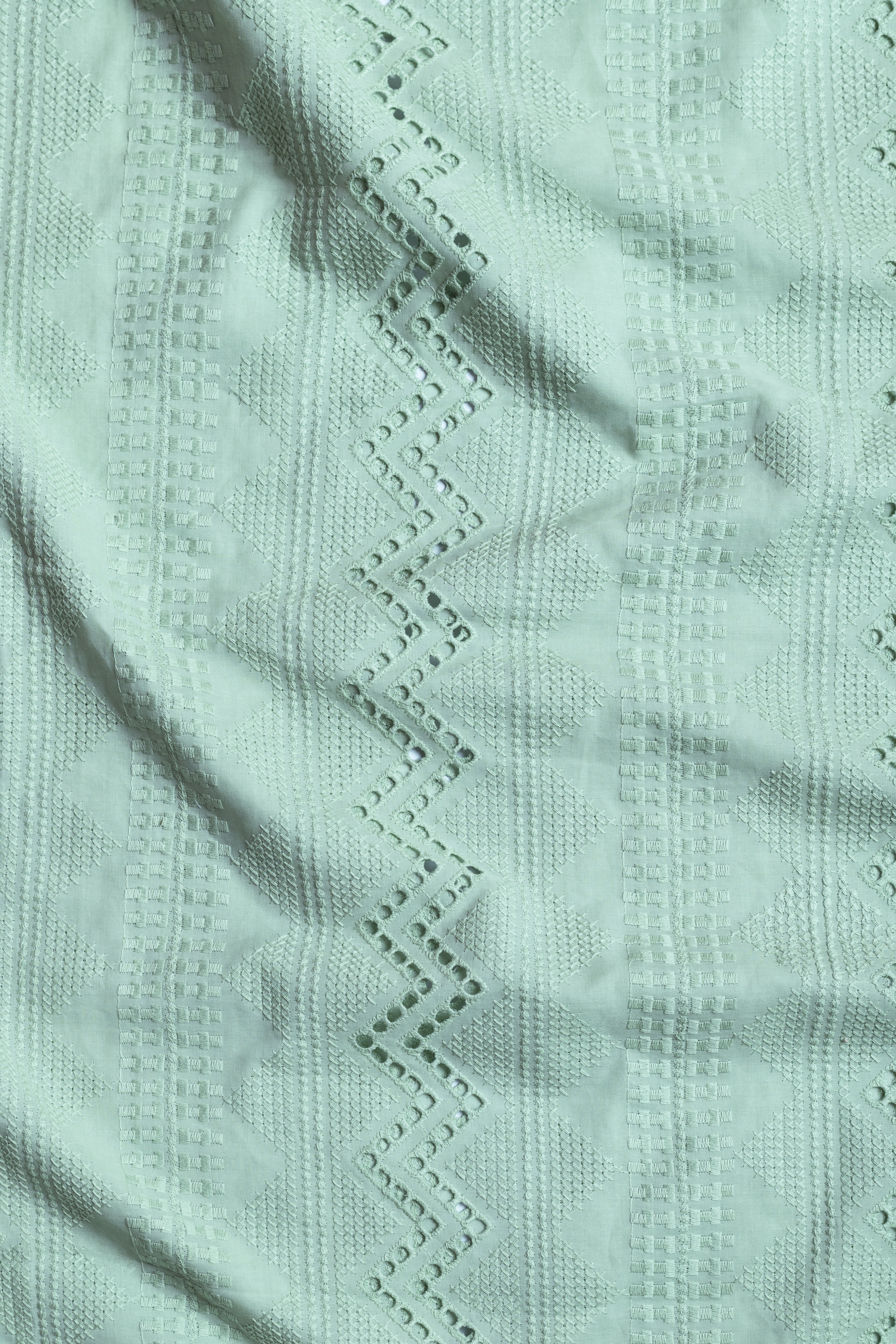 Afreen Embroidered  Green Cotton Fabric with Cutwork