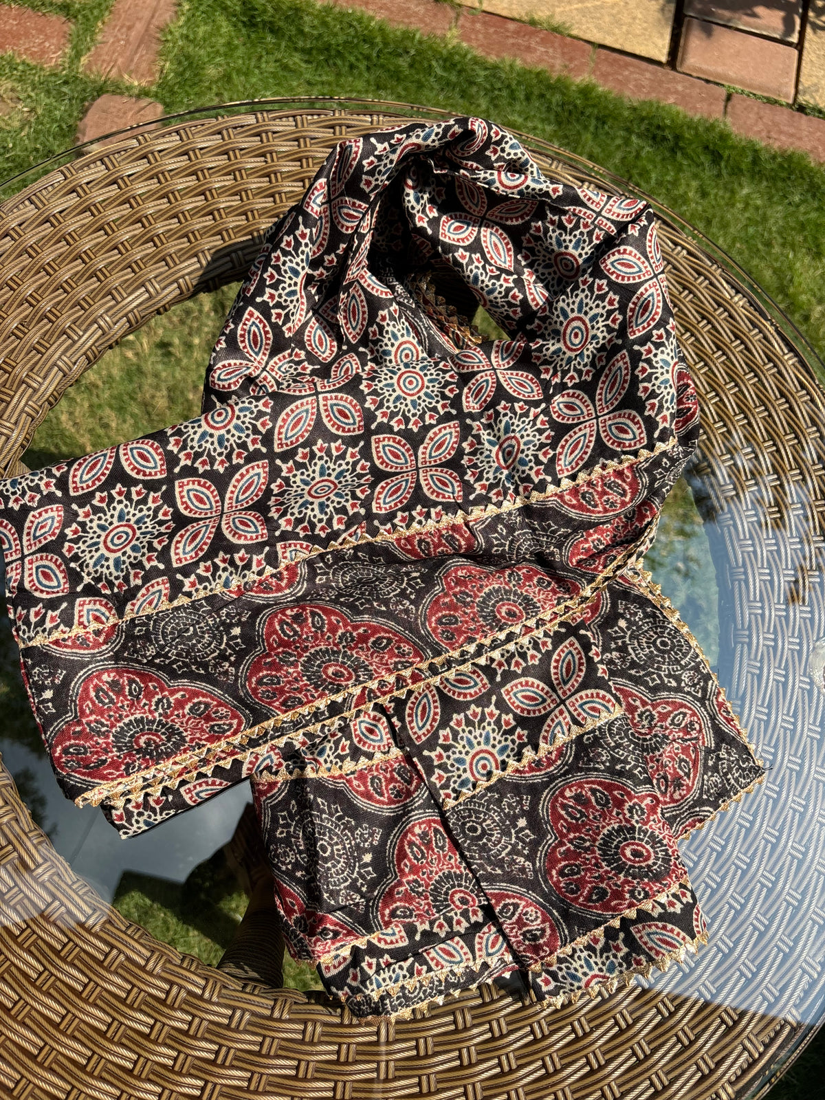 Black Geometric Block Printed Dupatta Sterling House