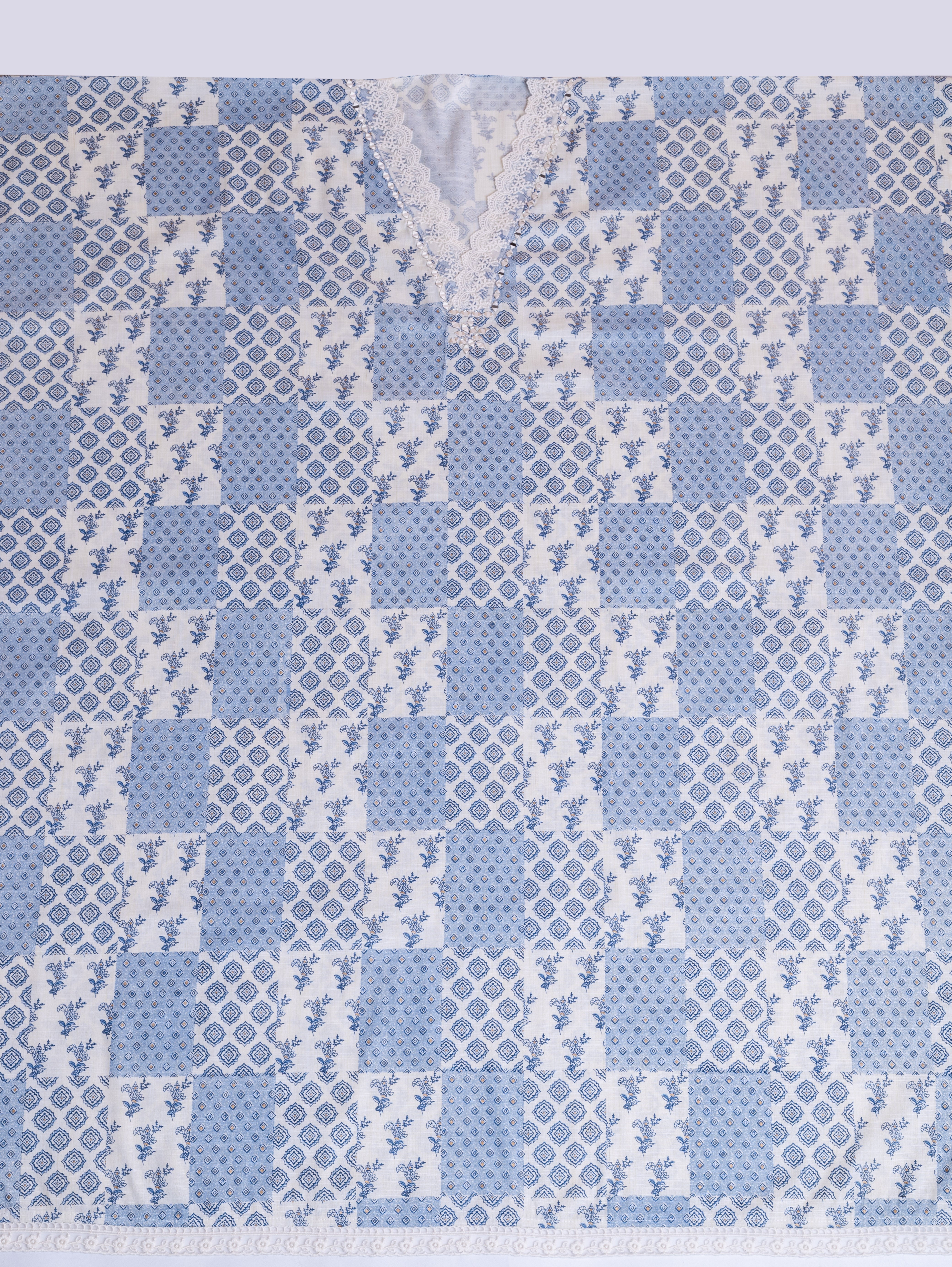 Afreen White with Blue Soft Cotton Suit Set