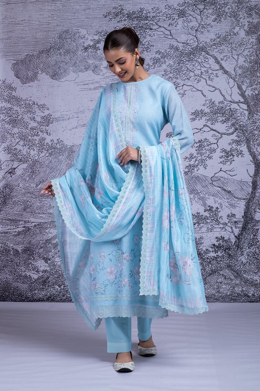 Afreen Blue Linen Cotton Suit Set