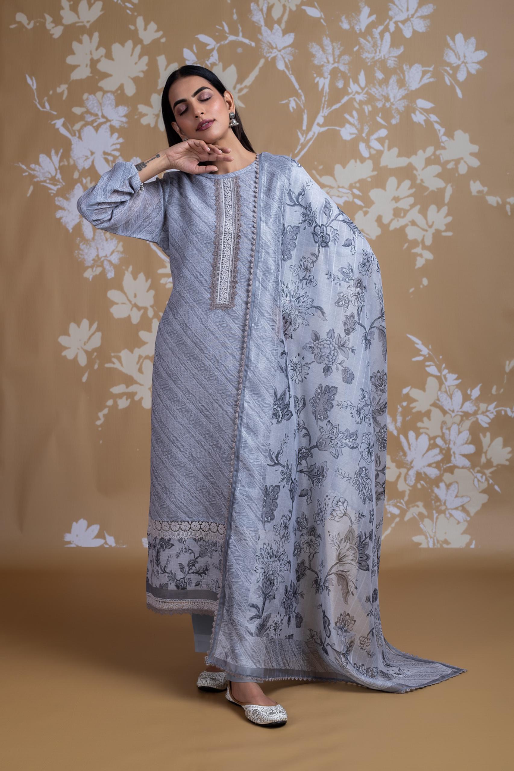Afreen Grey Linen Cotton Suit Set