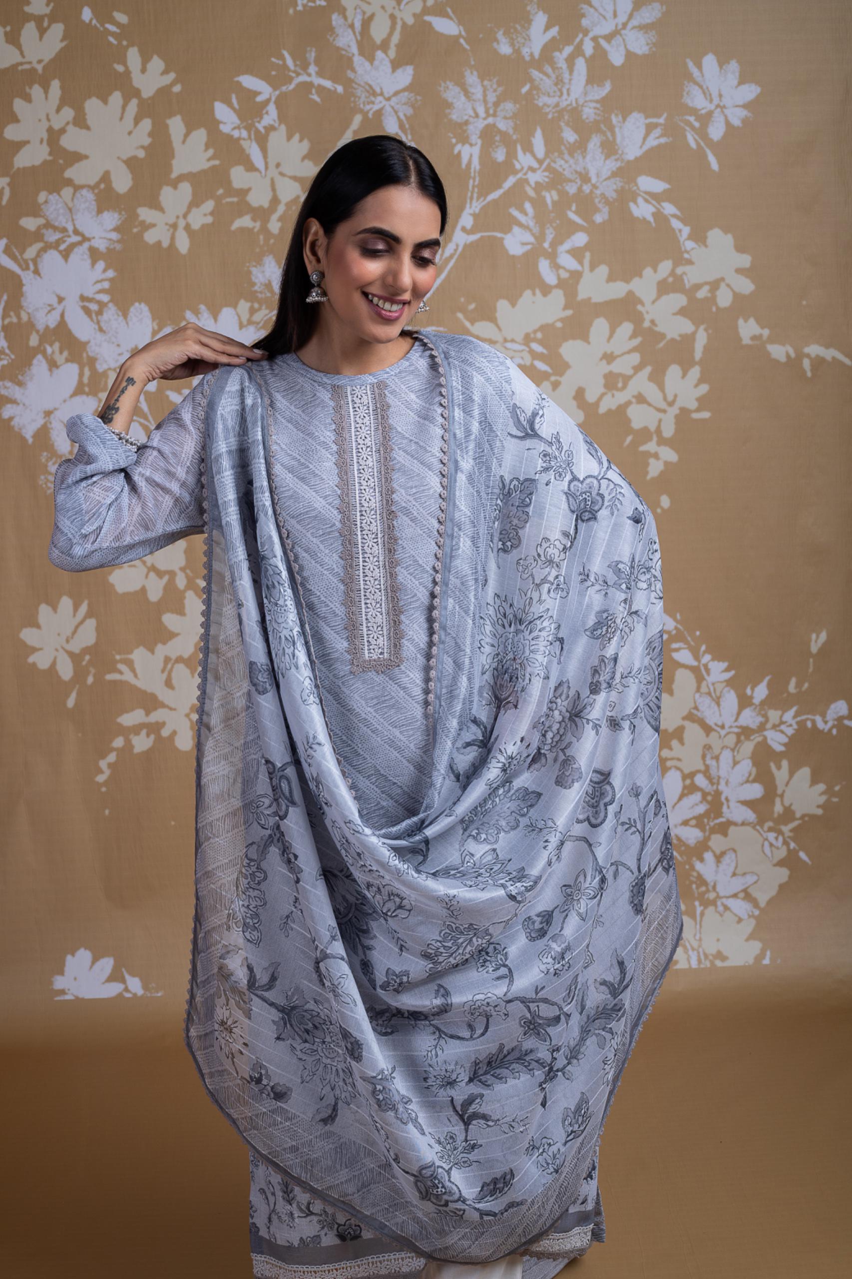Afreen Grey Linen Cotton Suit Set