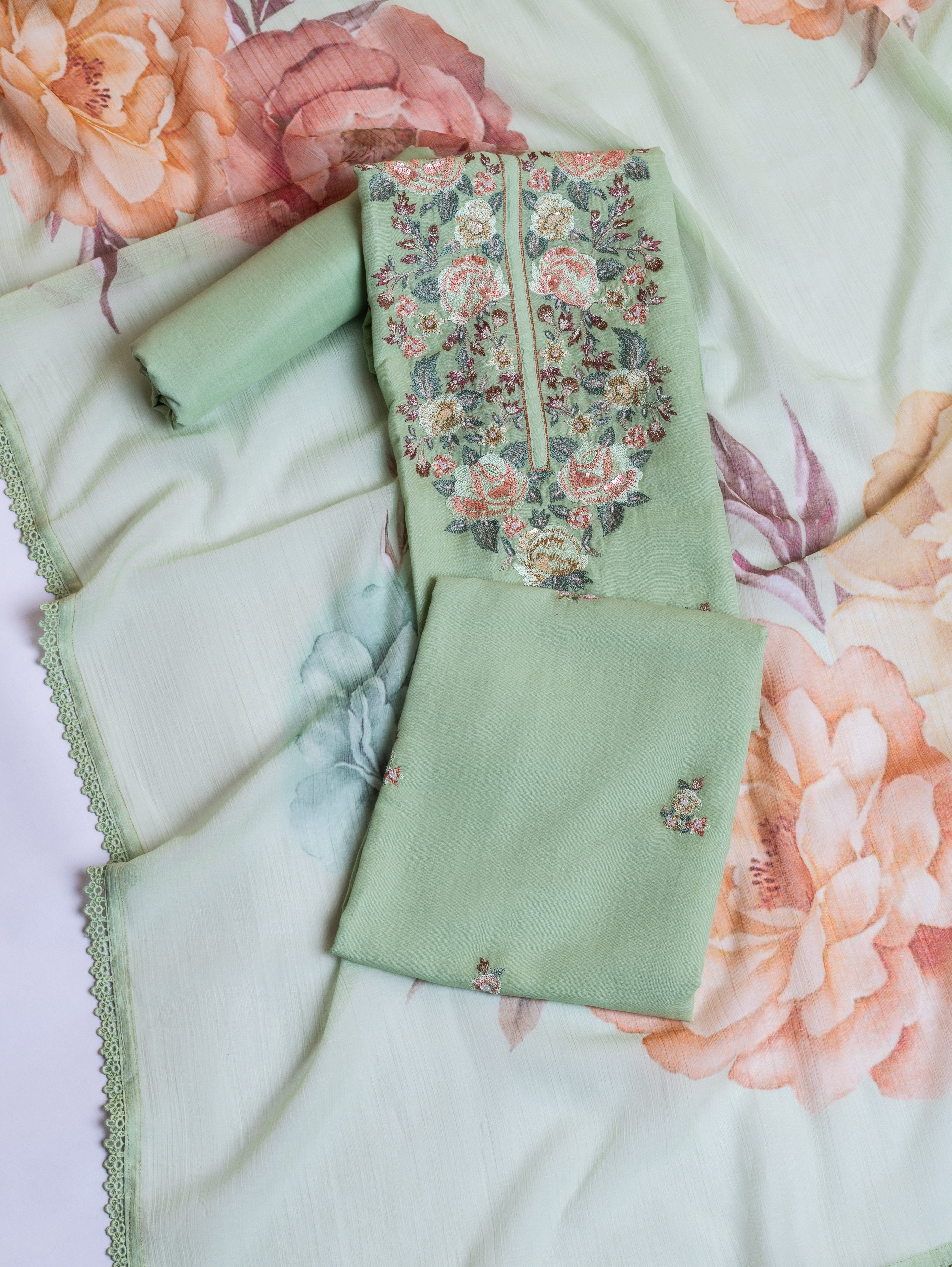 Afreen Green Linen Cotton Suit Set