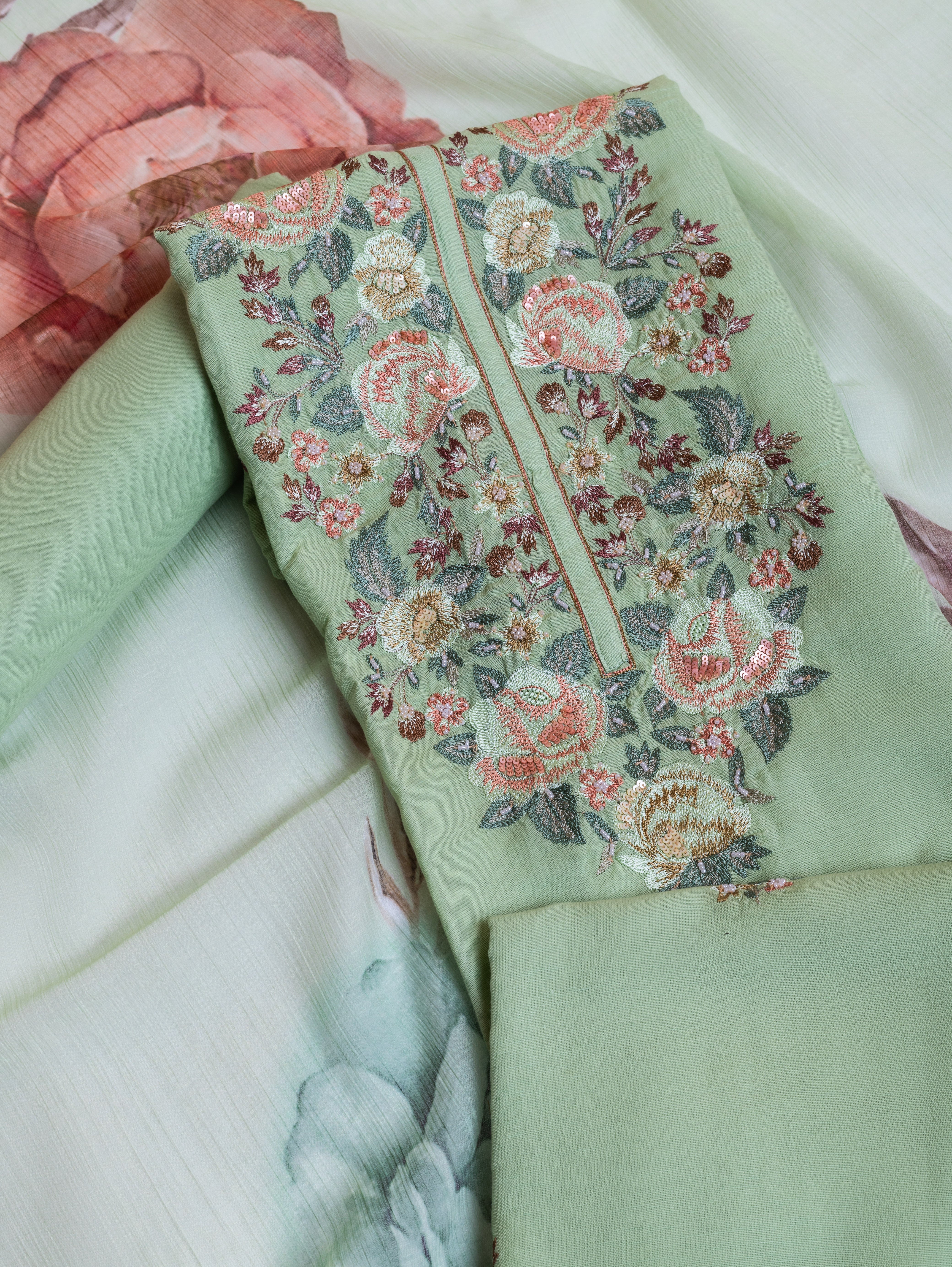 Afreen Green Linen Cotton Suit Set