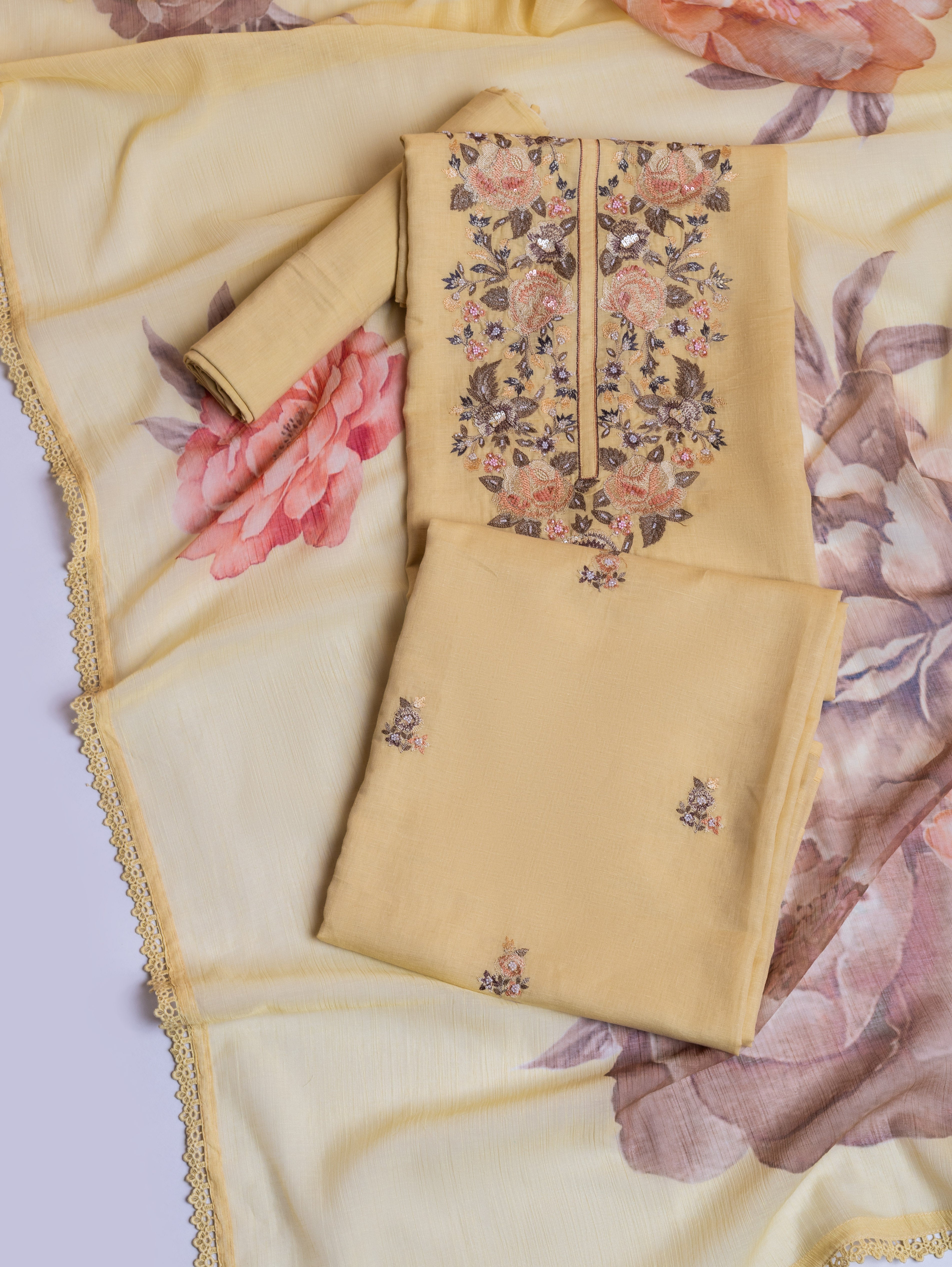 Afreen Yellow Linen Cotton Suit Set