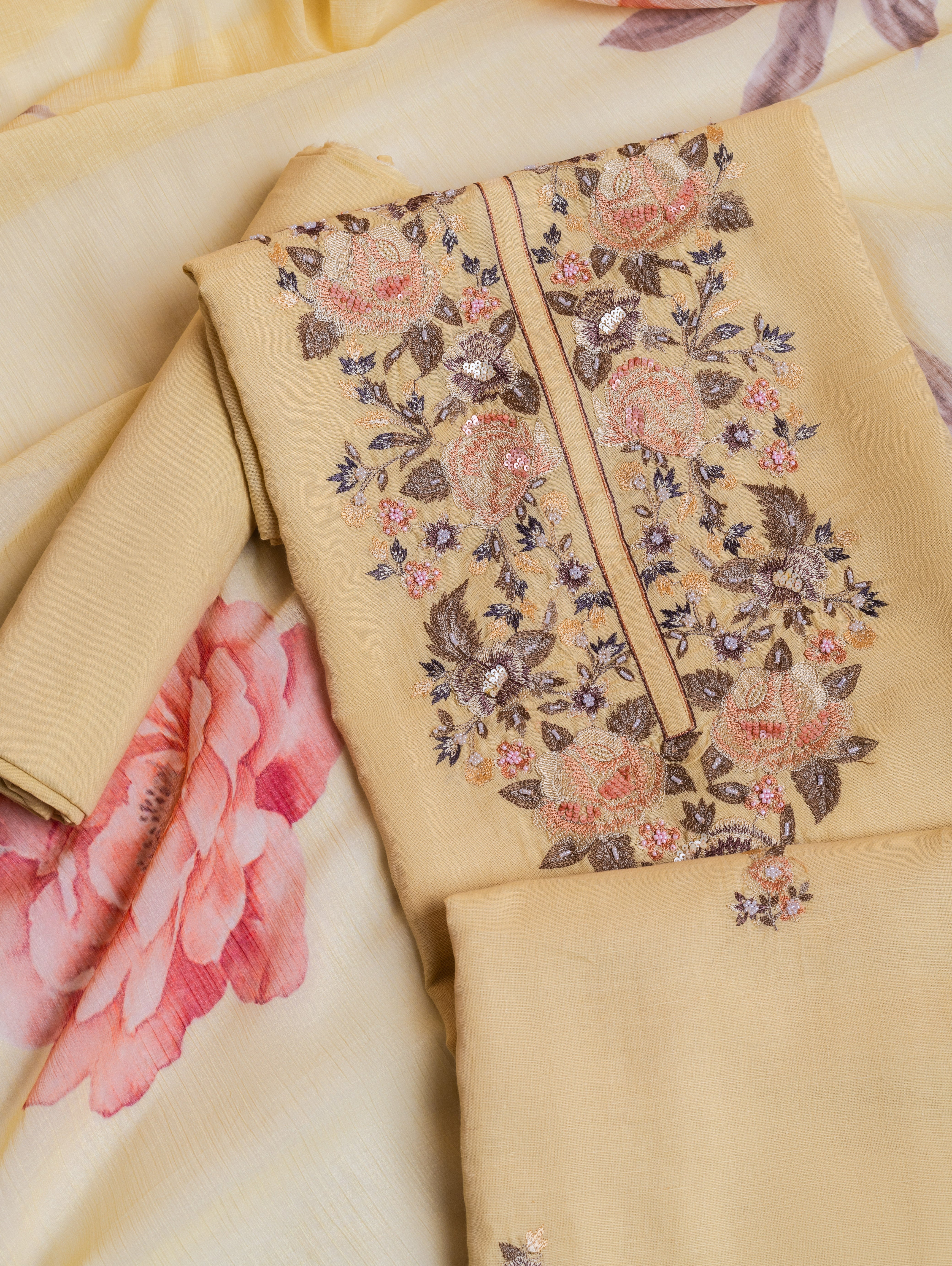 Afreen Yellow Linen Cotton Suit Set