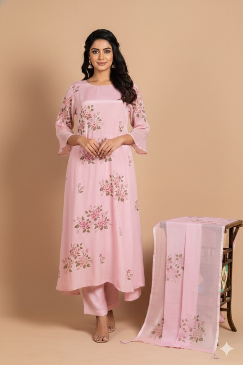 Luxe Blush Pink Chinnon Anarakli Set