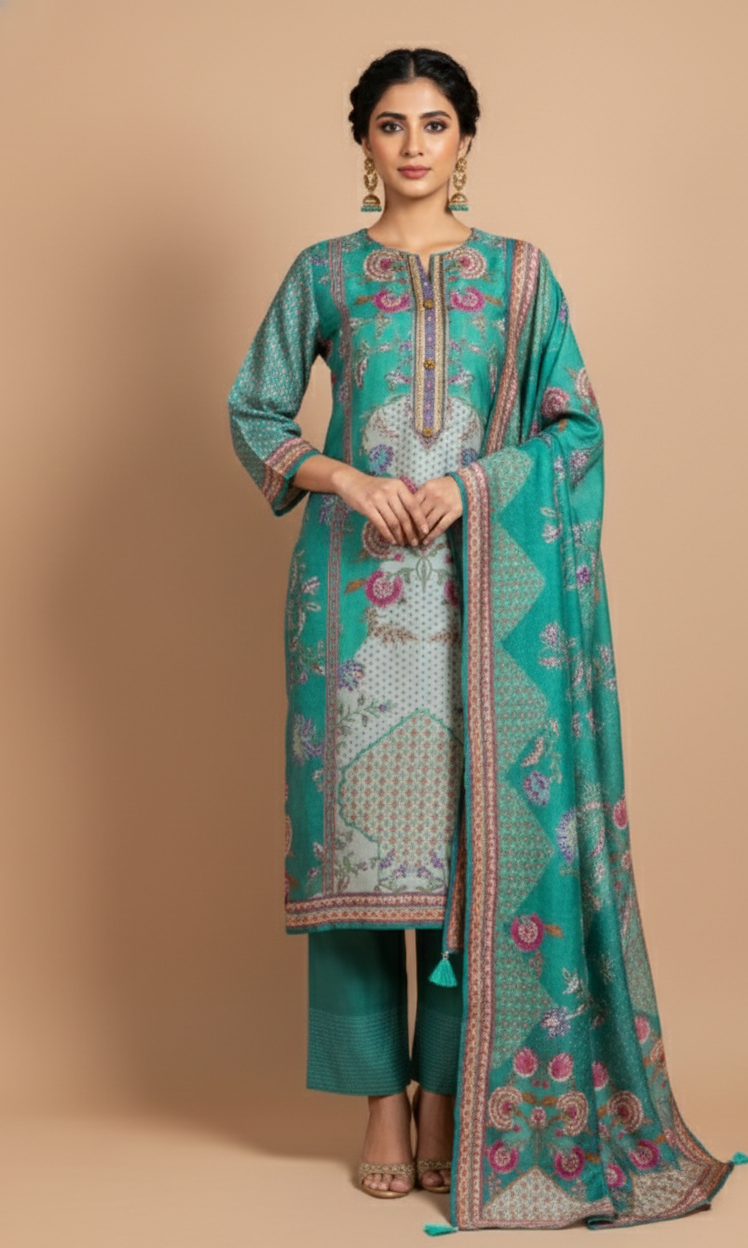 Luxe Muslin Light Green Readymade Set