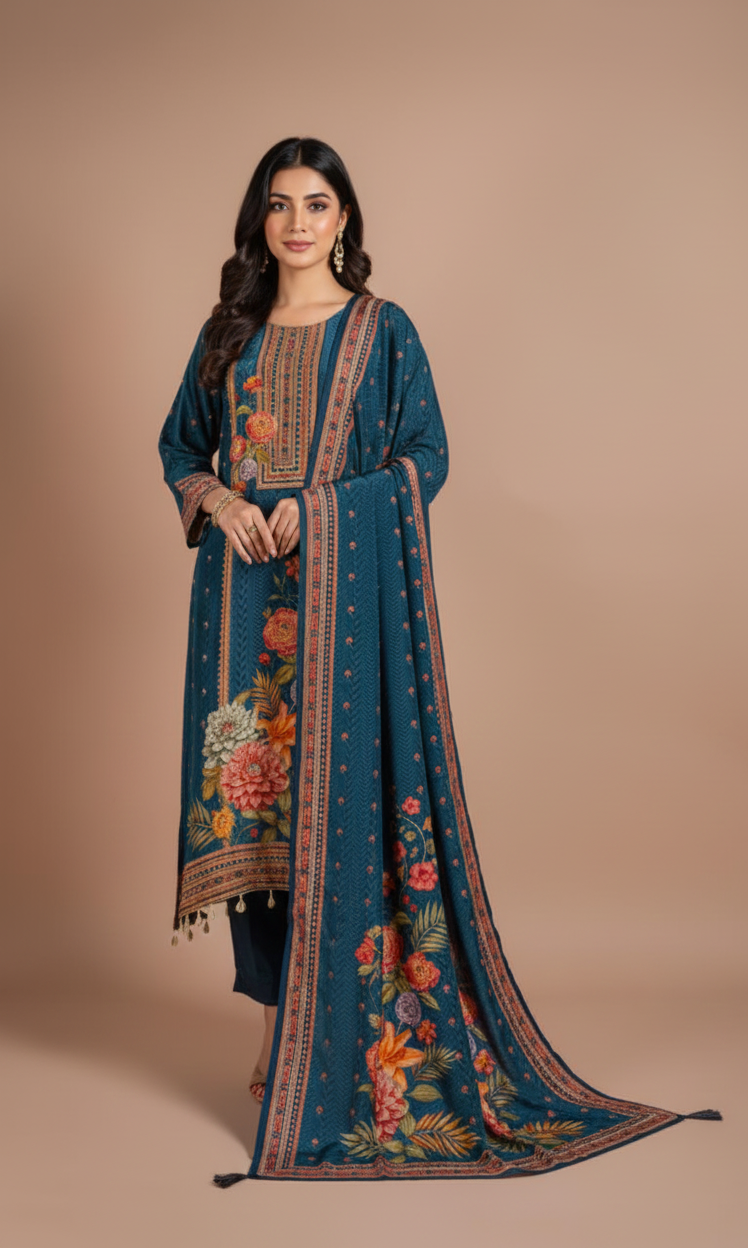 Afreen Blue Printed Muslin Suit Set