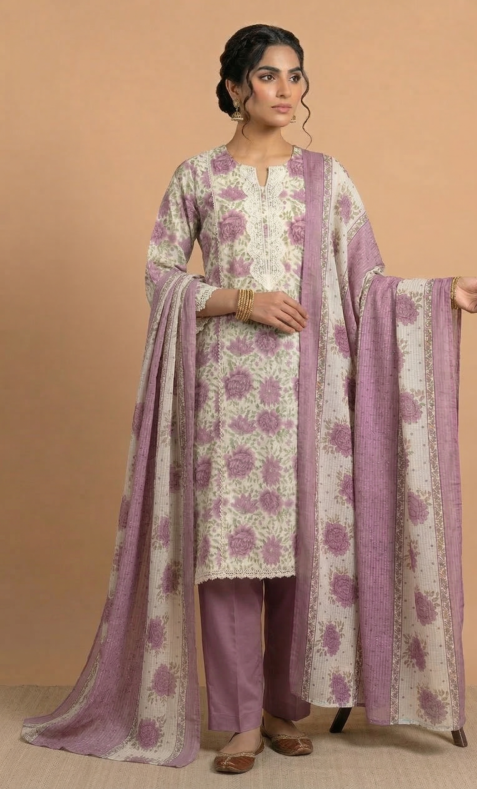 Afreen Purple  Cotton Readymade Set
