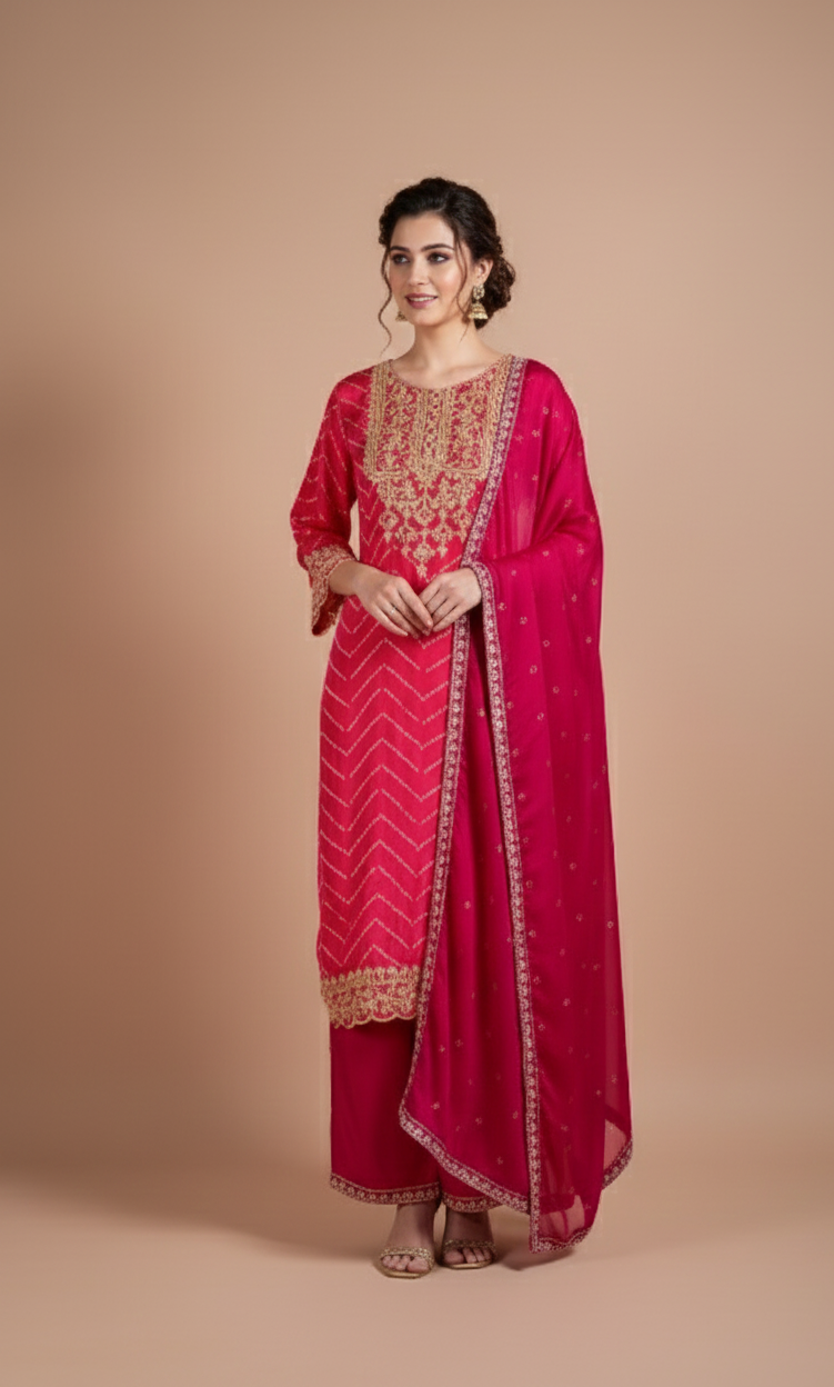 Luxe Pink Soft Shimmer Silk Suit Set