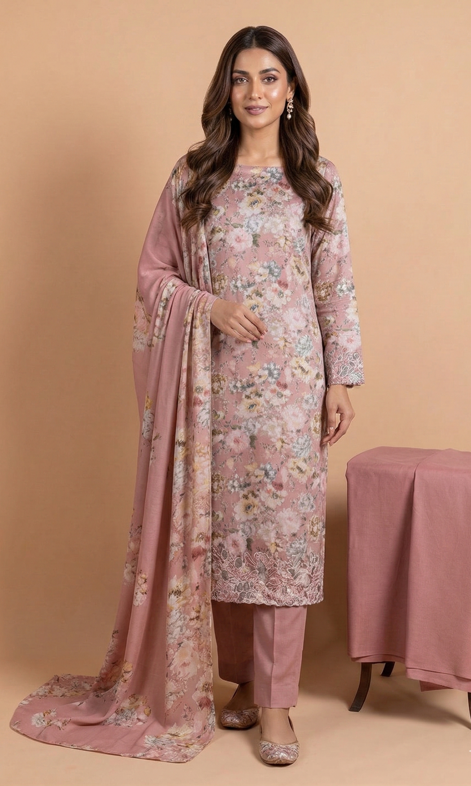 Afreen Soft Cotton Pink Unstitched Suit Set