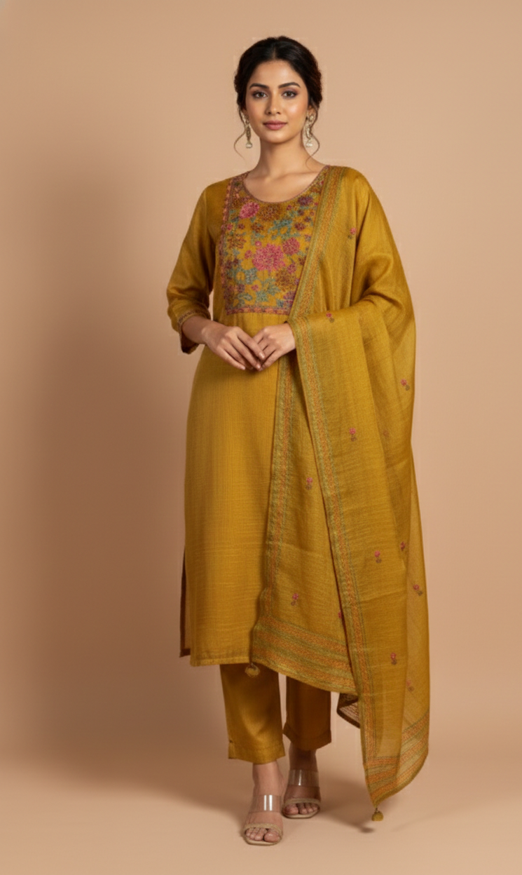 Luxe Kota Shimmer Silk Mustard Readymade Set