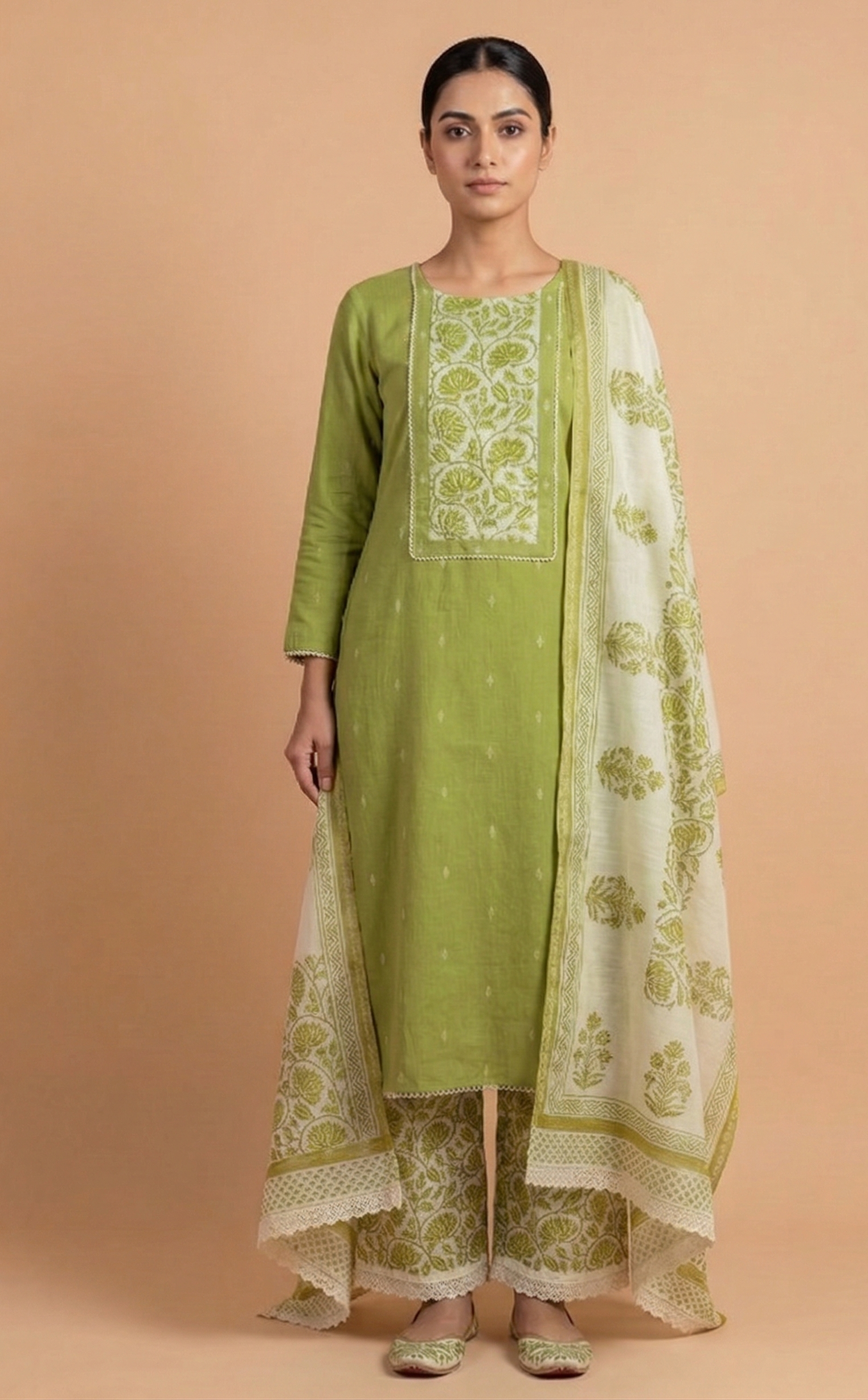 Afreen  Cotton   Neon Green Unstitched Suit Set