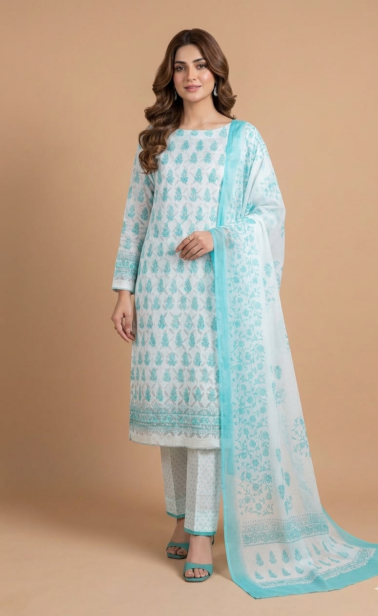 Roze   Cotton   Blue Unstitched Suit Set