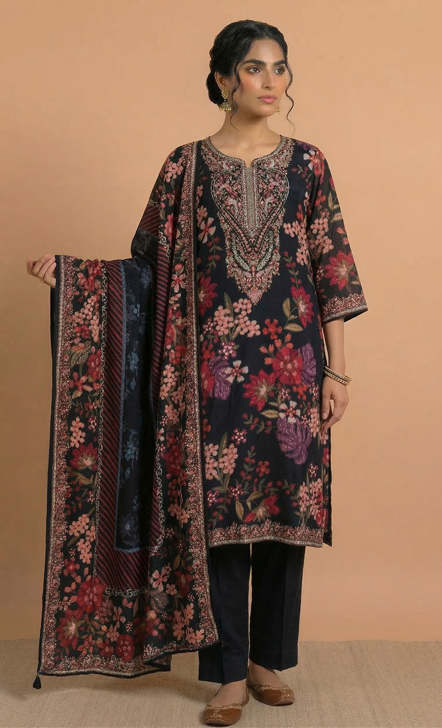 Afreen Black Cotton Readymade Set