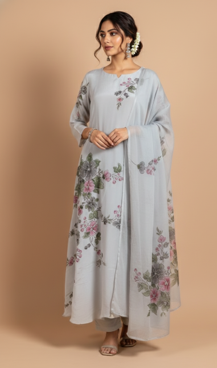 Luxe Grey Chinnon Anarakli Set