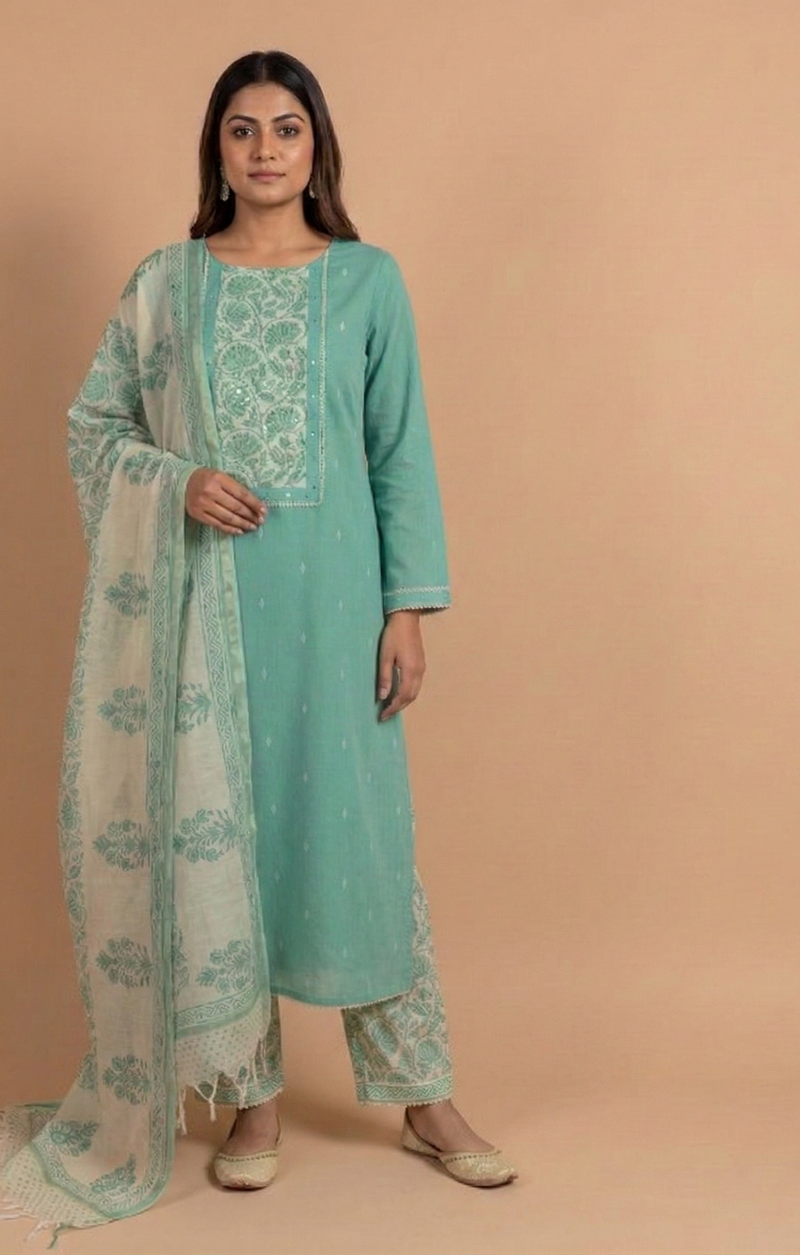 Afreen  Cotton   Blue Unstitched Suit Set Sterling House