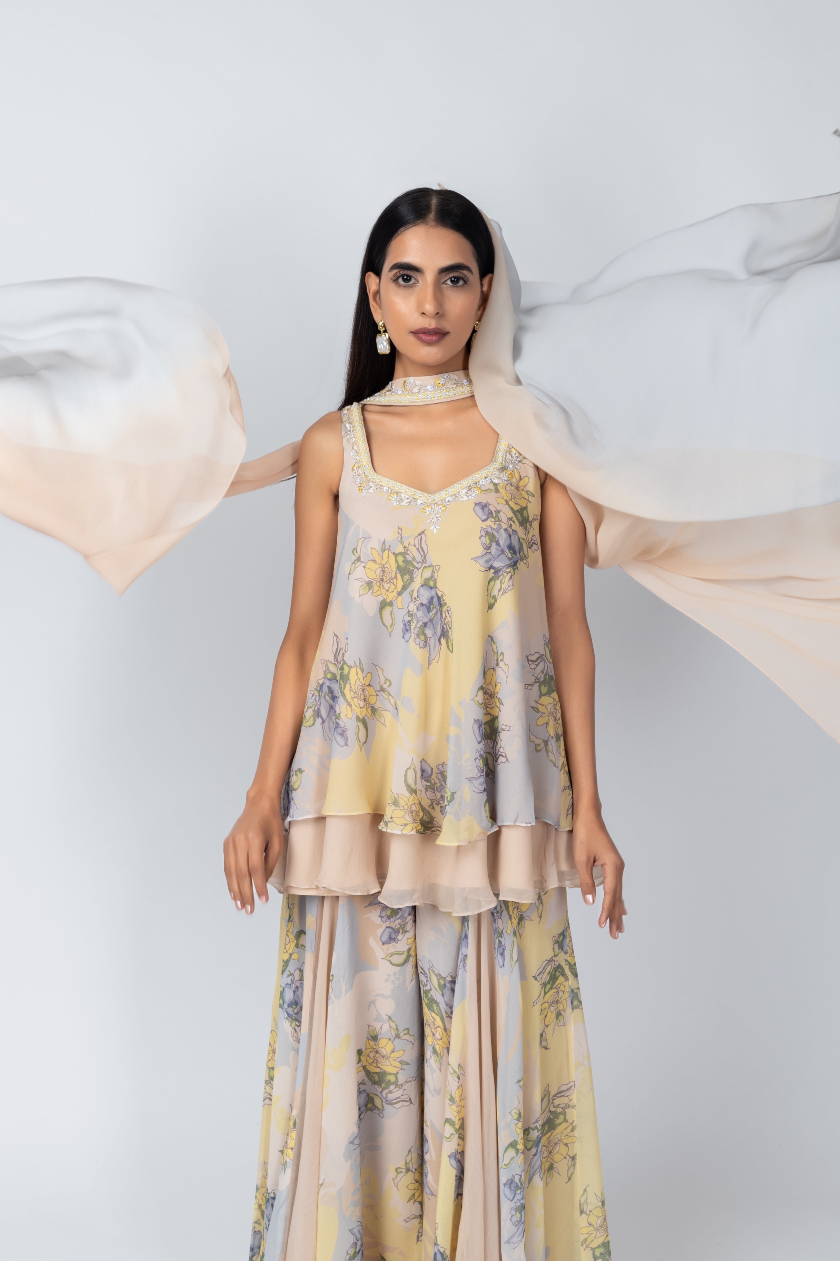 Sky Blue Sleeveless Tunic & Georgette Sharara Set