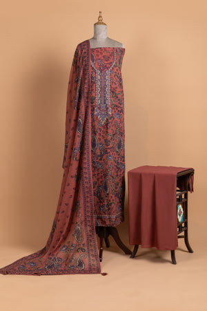 Afreen Rust-Red Cotton Unstitched Suit set