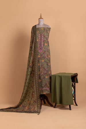 Afreen Olive Green Cotton Unstitched Suit set