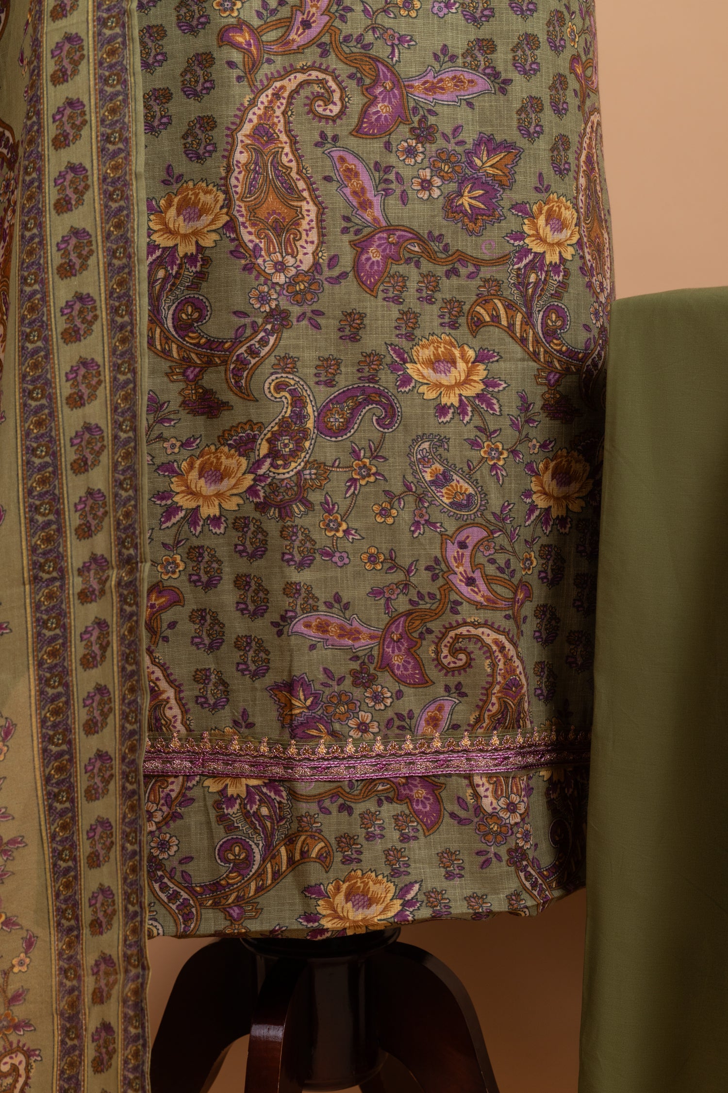 Afreen Olive Green Cotton Unstitched Suit set