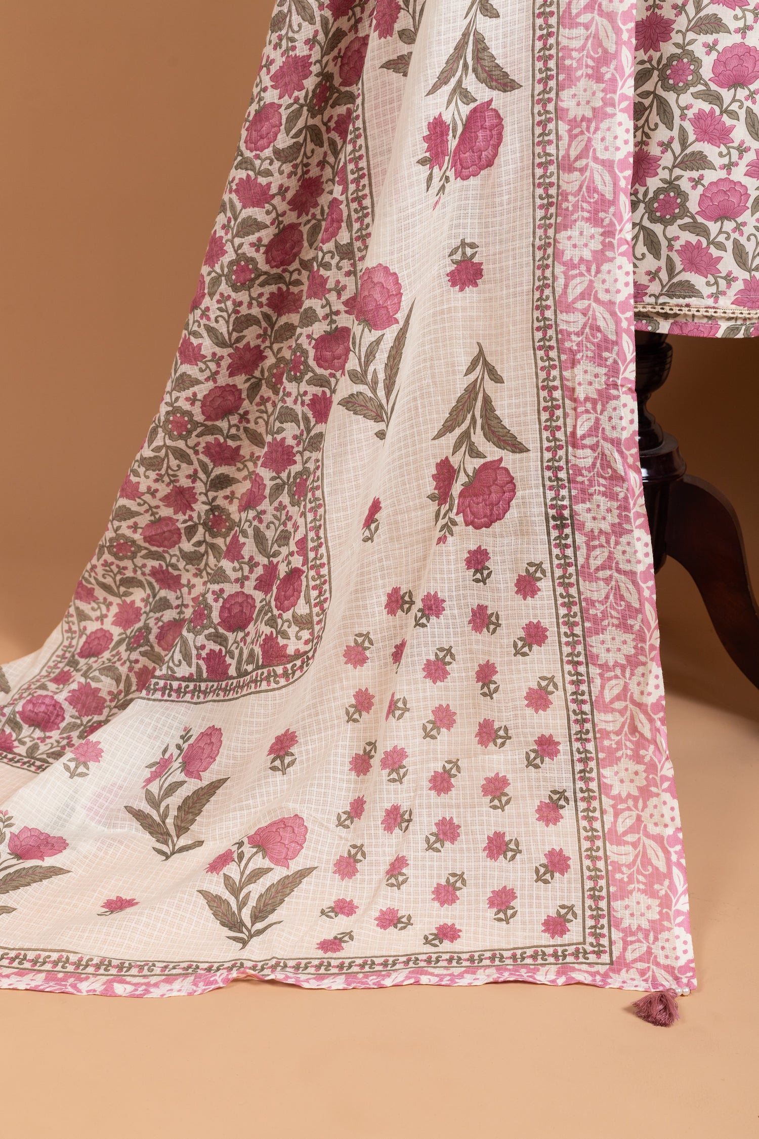 Afreen White With Pink Cotton Unstitched Suit Set