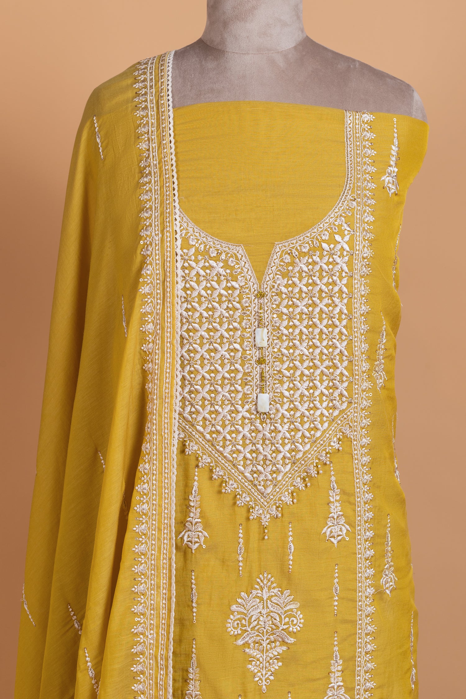Luxe Mustard Muslin Unstitched suit