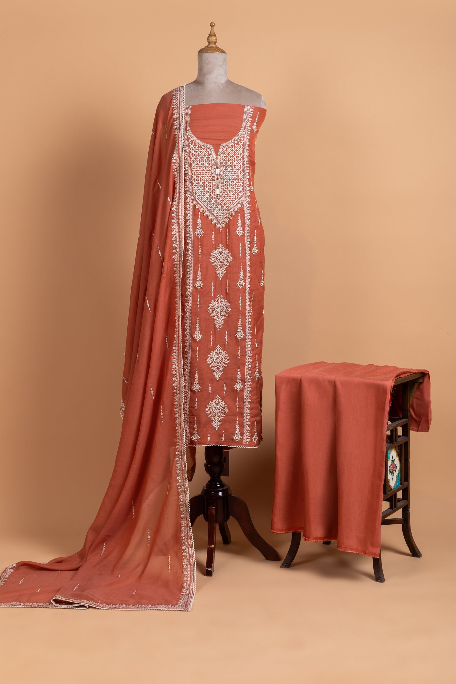 Luxe Orange Muslin Unstitched suit
