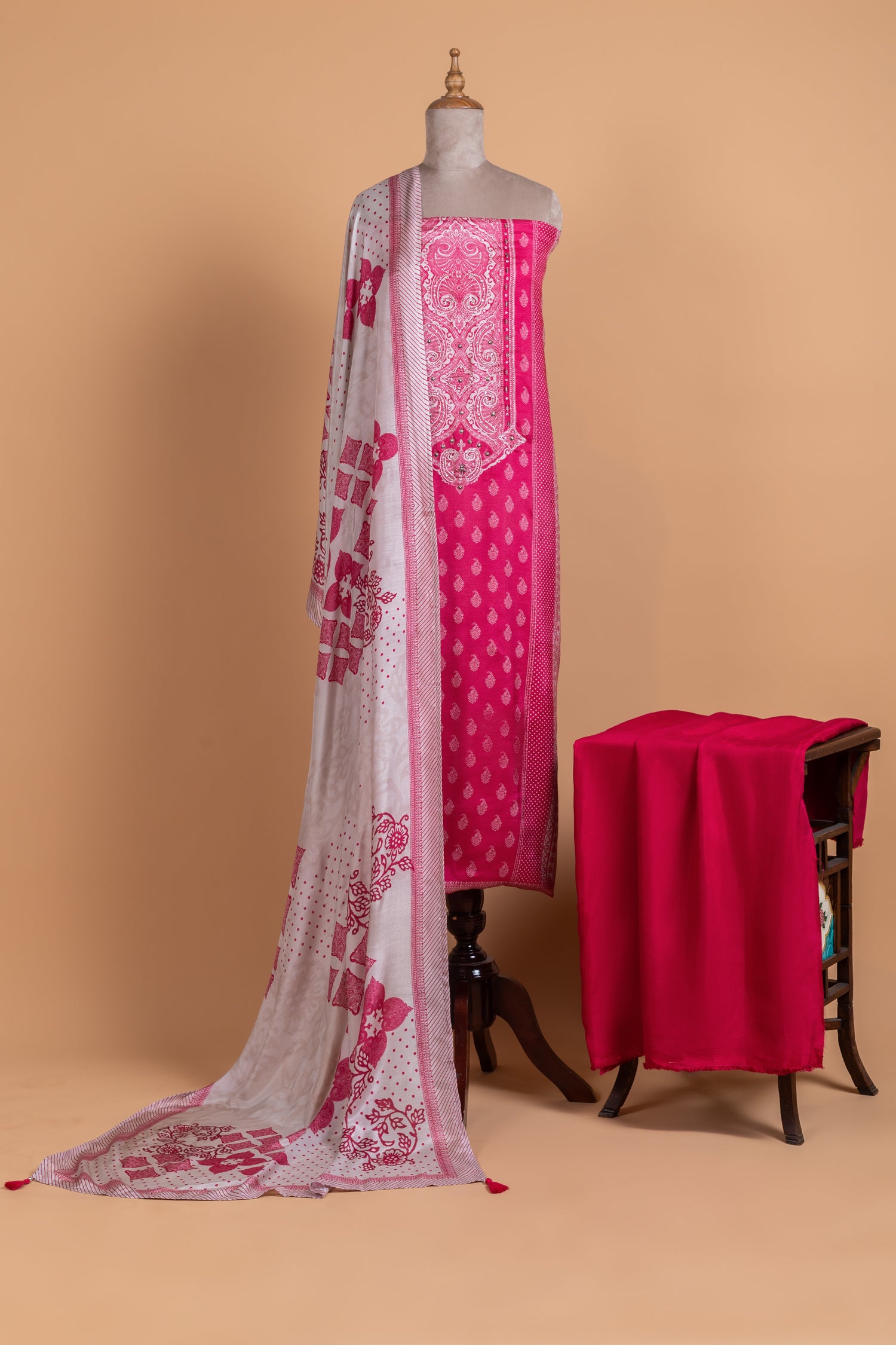 Luxe Fuschia Pink   Muslin Unstitched suit