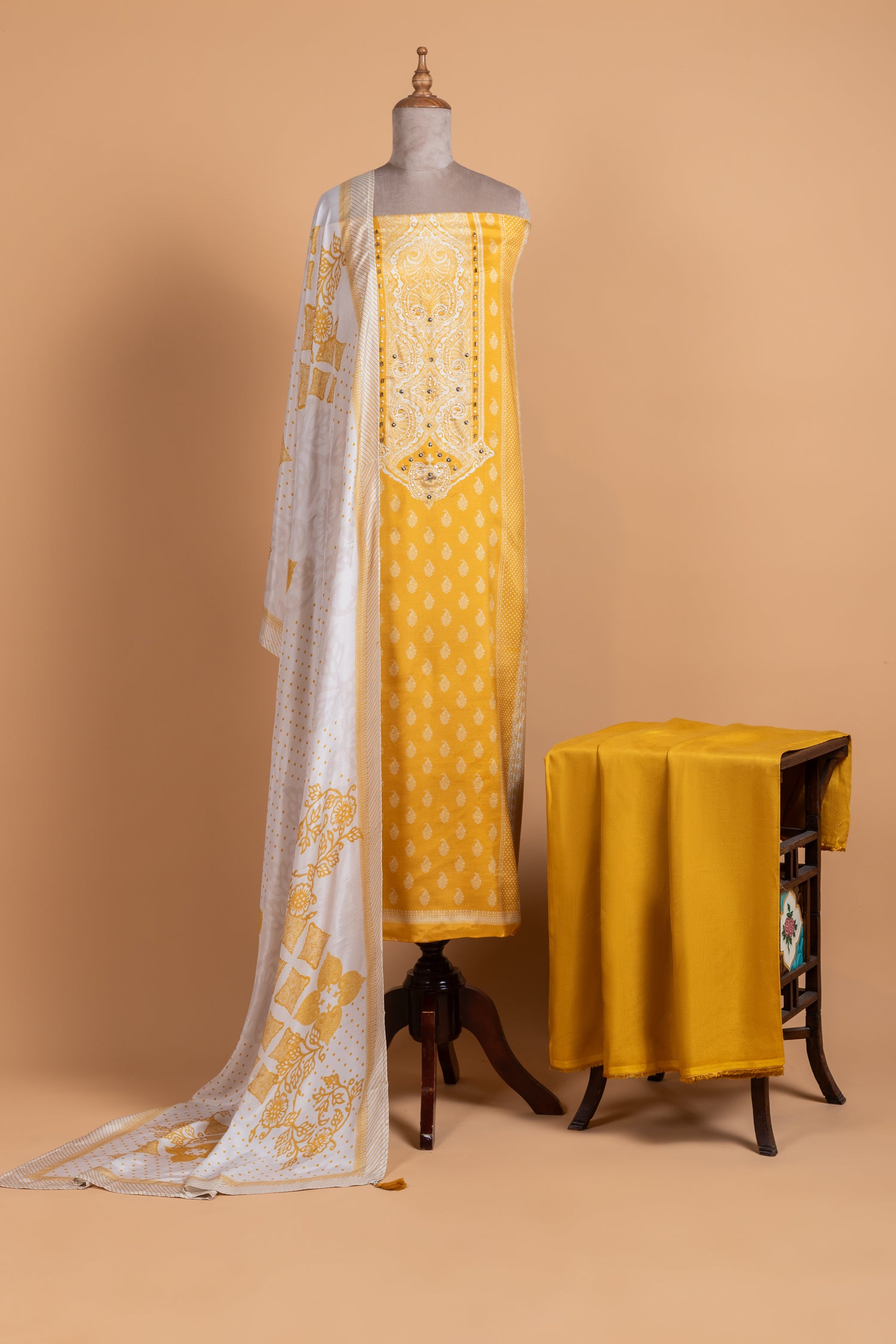 Luxe Yellow Muslin Unstitched suit