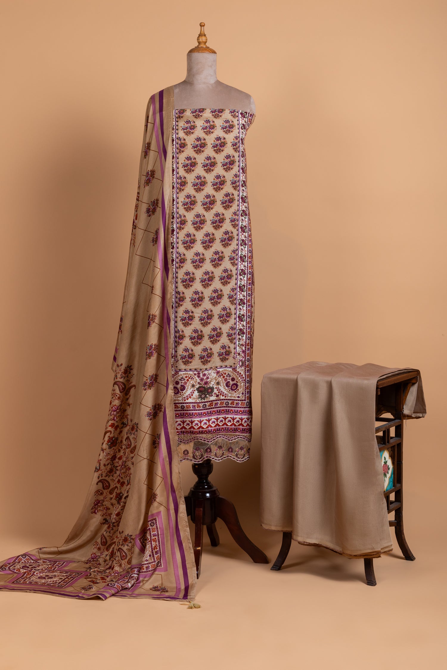 Anokhi Beige Cotton Unstitched Suit set