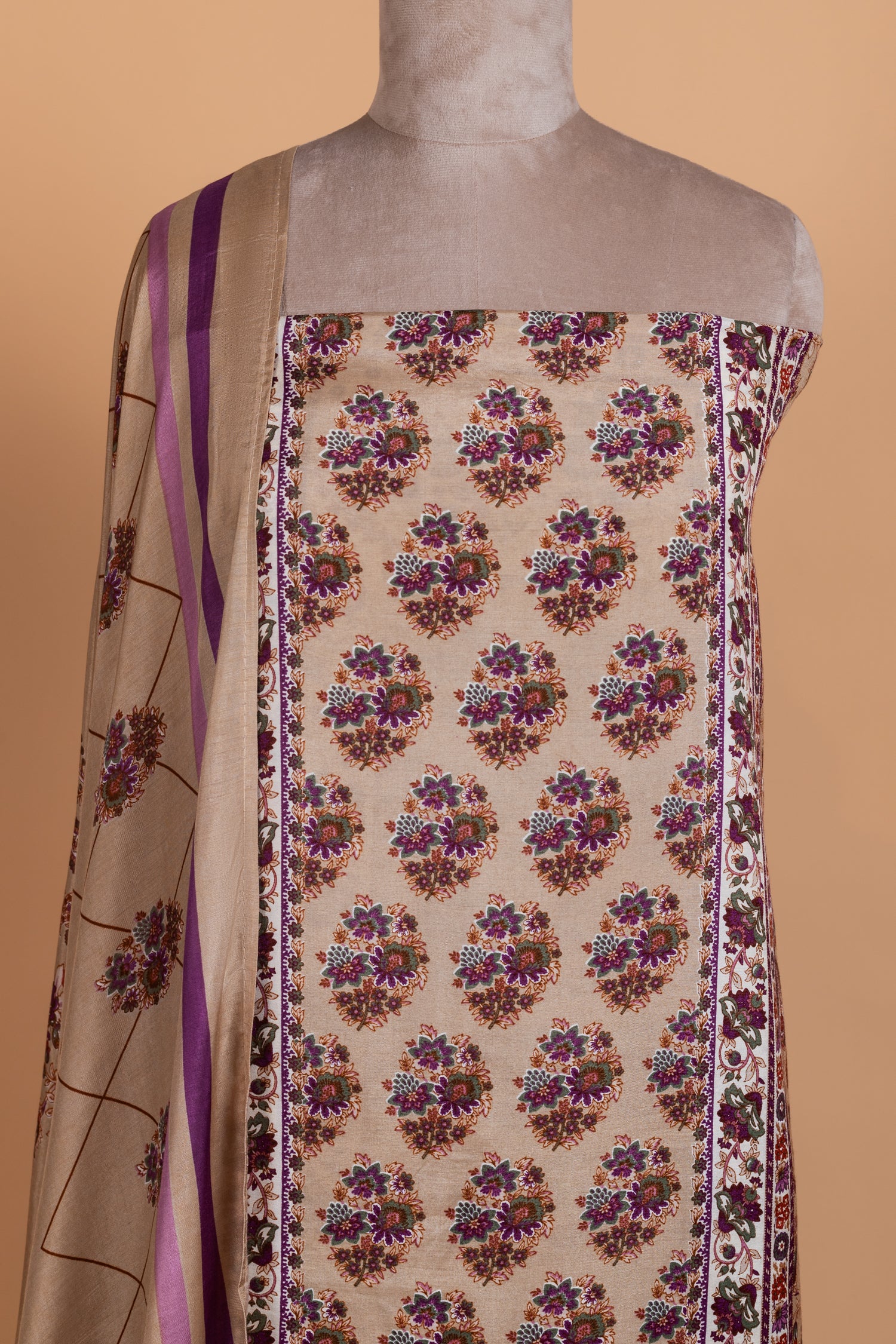 Anokhi Beige Cotton Unstitched Suit set