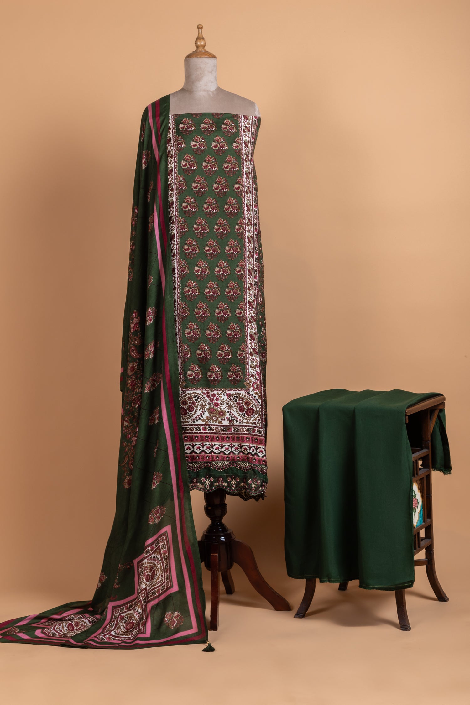 Anokhi Forest Green Cotton Unstitched Suit set