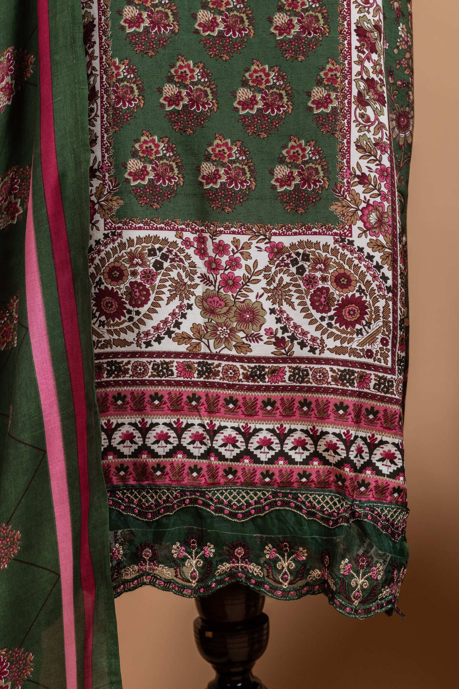 Anokhi Forest Green Cotton Unstitched Suit set