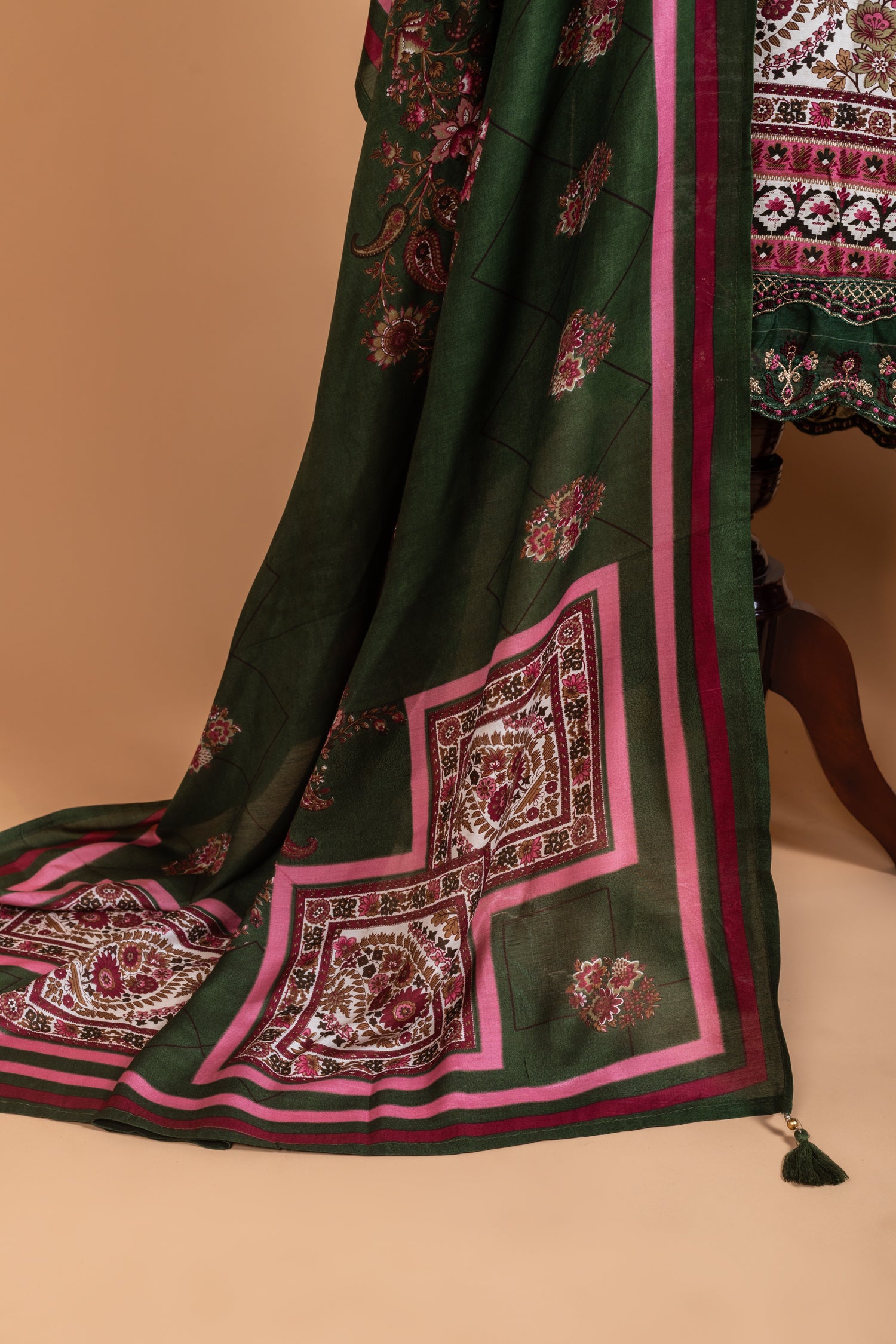Anokhi Forest Green Cotton Unstitched Suit set