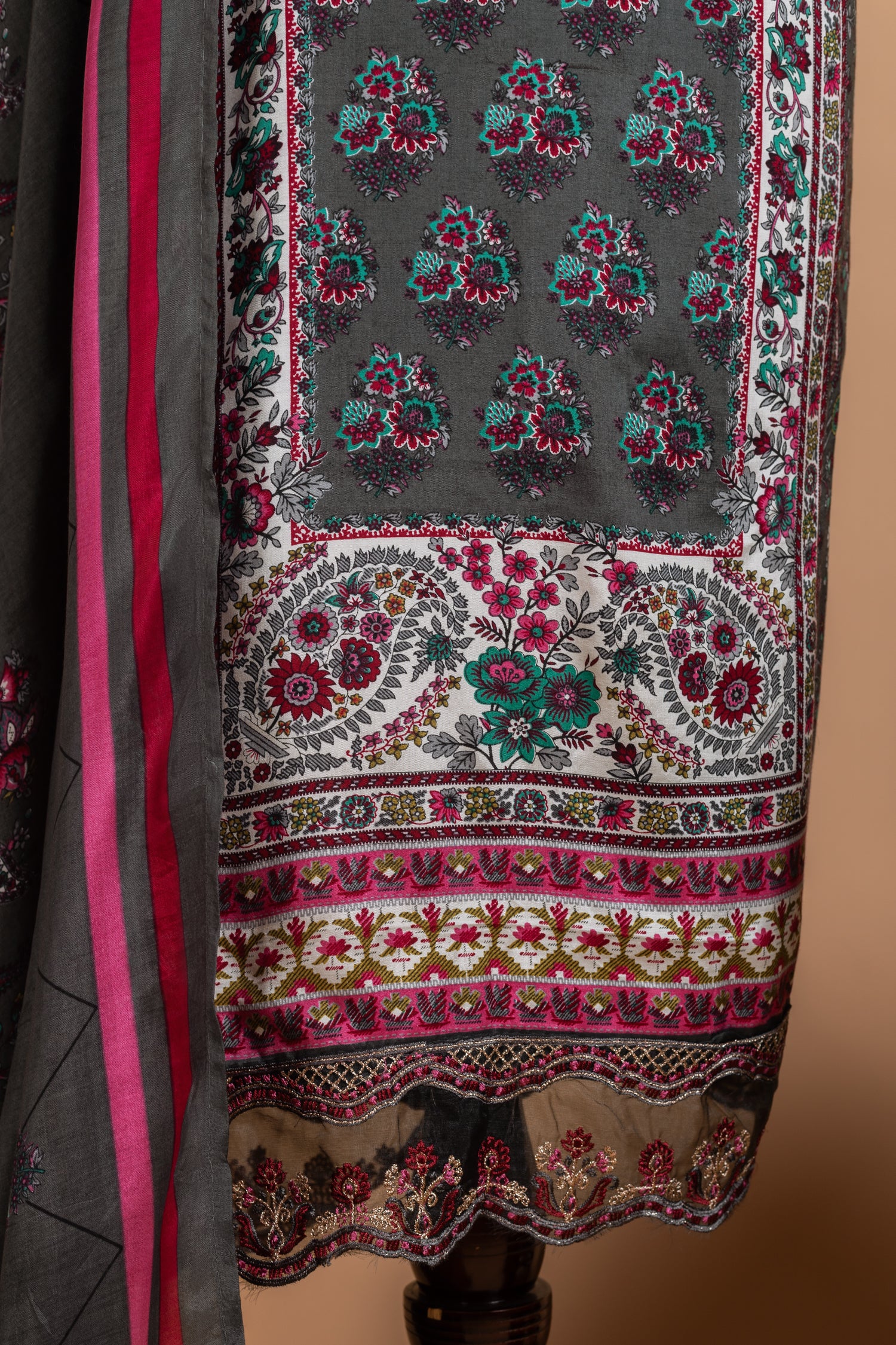 Anokhi Charcoal   Cotton Unstitched Suit set