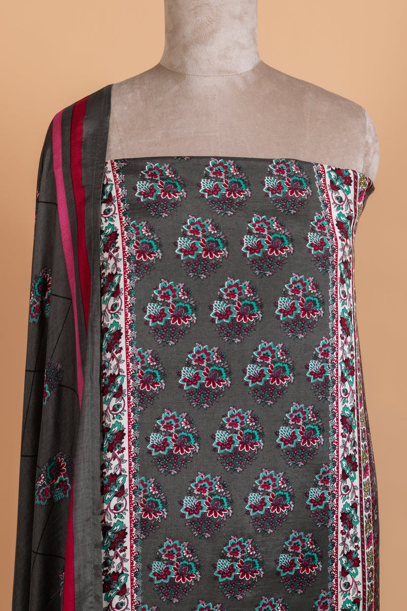 Charcoal Muslin Unstitched Suit set