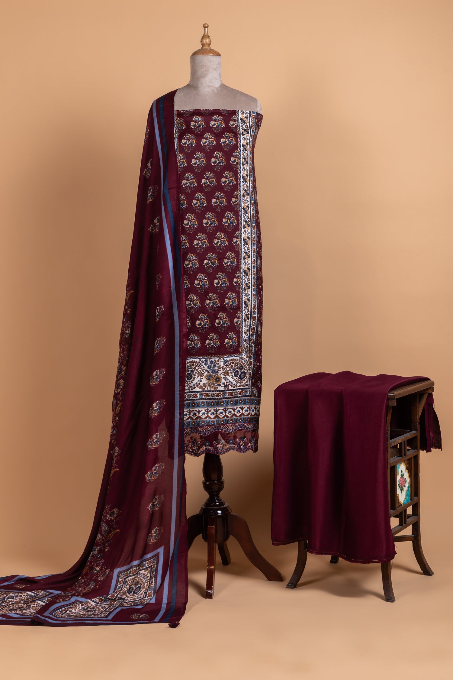 Anokhi Wine   Cotton Unstitched Suit set
