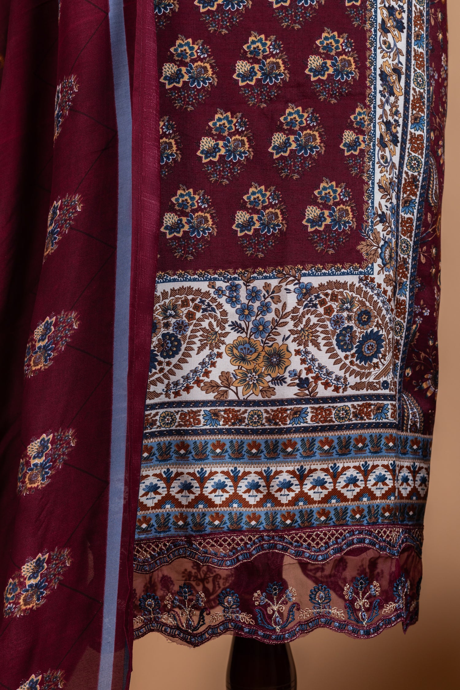 Anokhi Wine   Cotton Unstitched Suit set