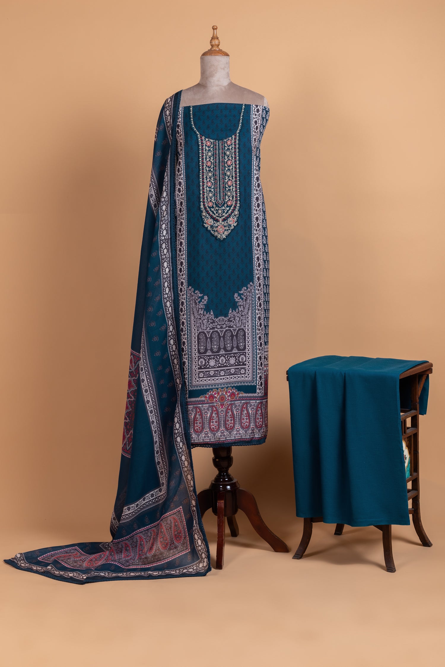 Afreen Blue   Cotton Unstitched Suit set