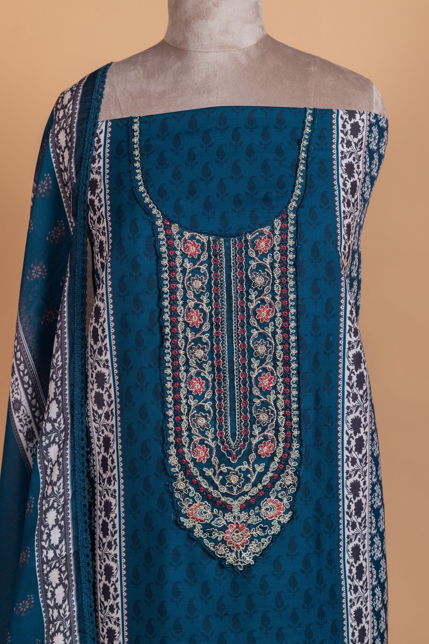 Afreen Blue   Cotton Unstitched Suit set
