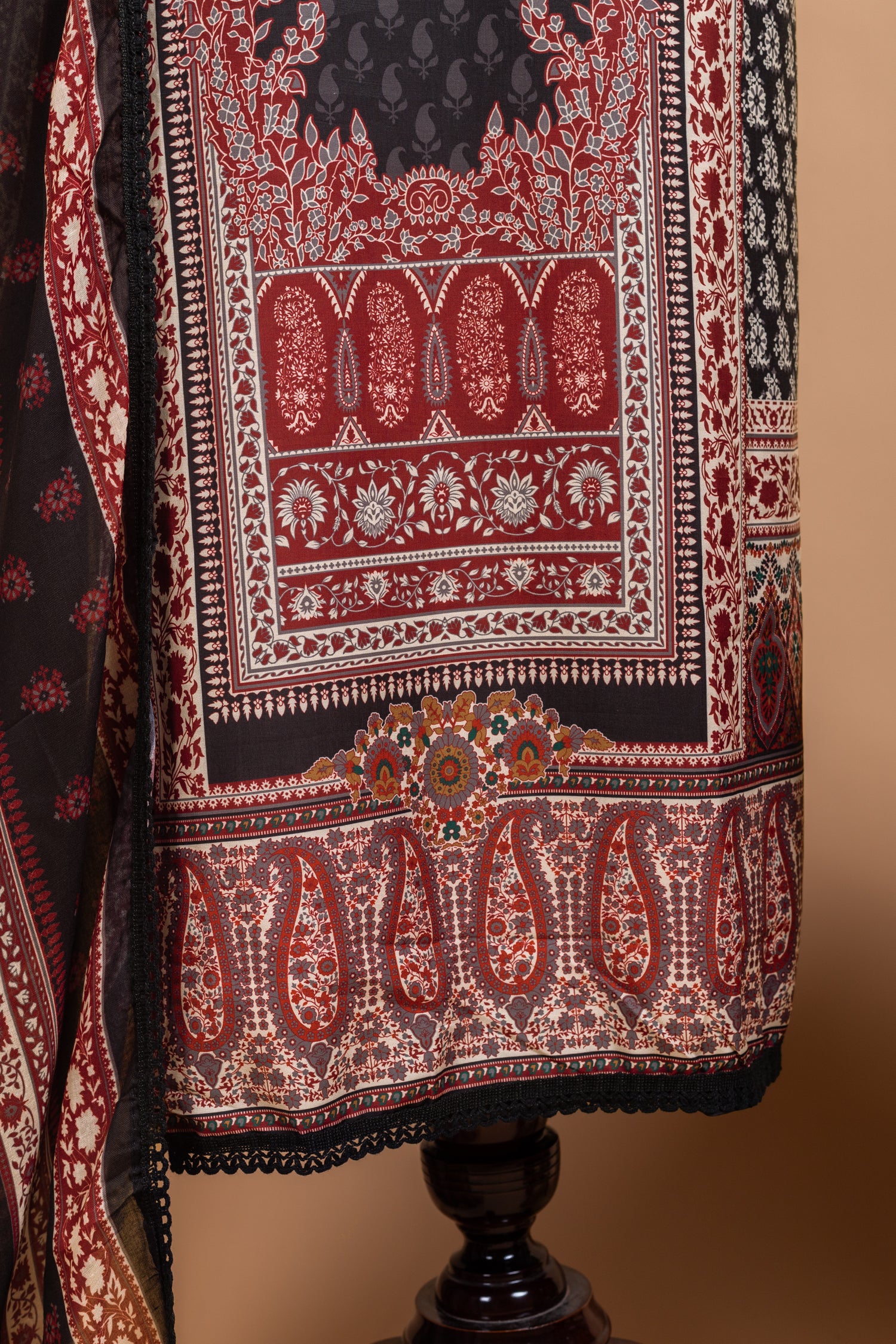 Afreen Charcoal    Cotton Unstitched Suit set