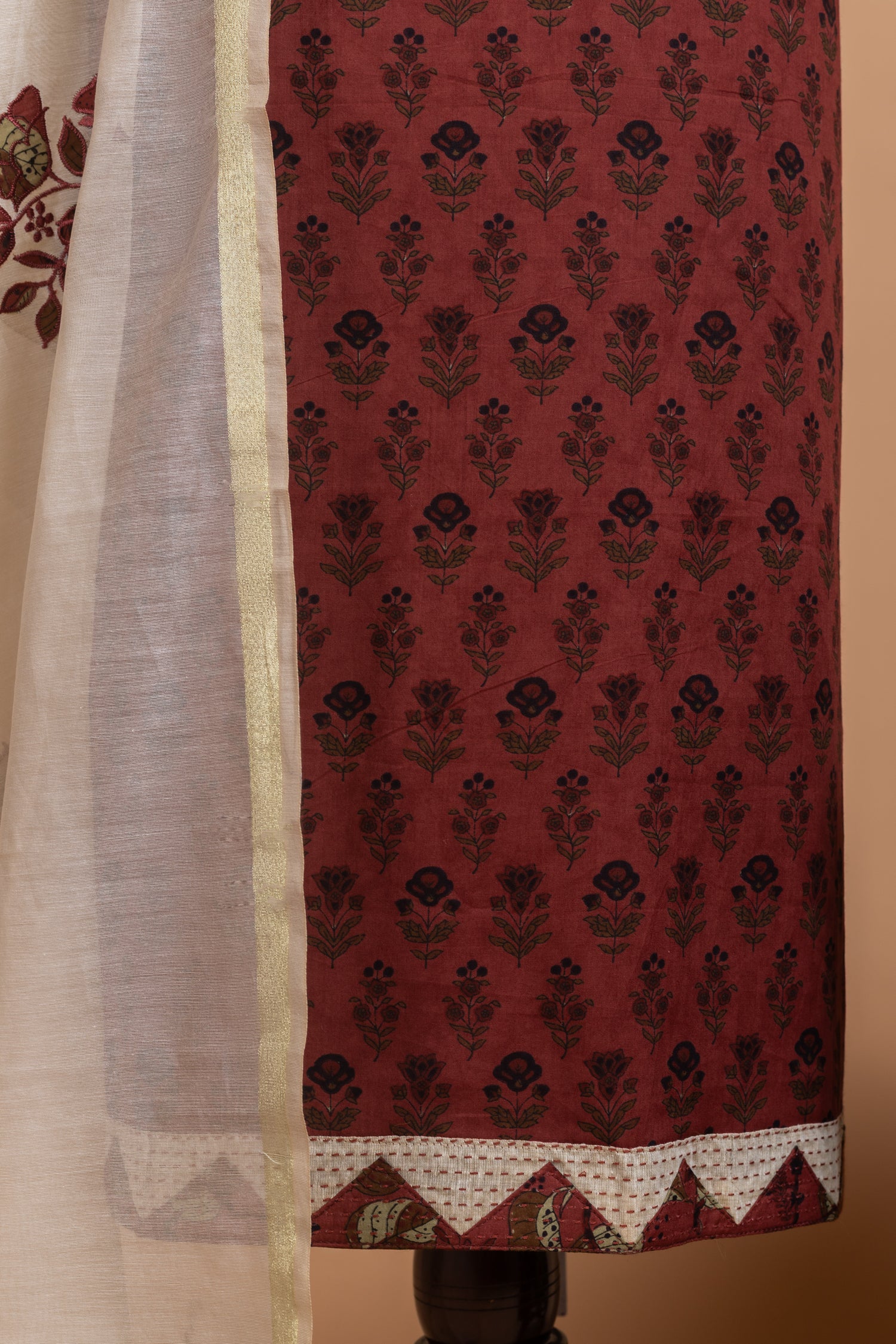 Roze Maroon Cotton Unstitched suit set